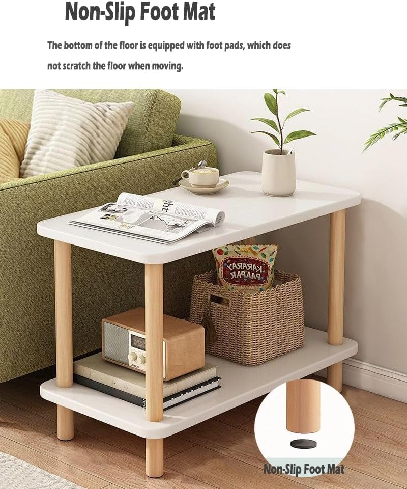 Fohouse End Table, Side Table, Nightstand Bedside Table, 2-Tier Storage Shelf for Small Spaces, Bedroom, Living Room, Entryway, Farmhouse, Easy Assembly, White image number 2