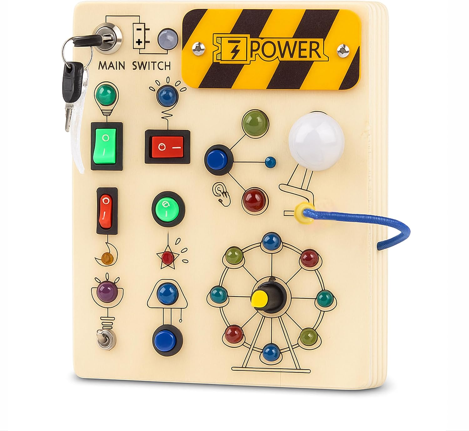 Intellitoy Montessori Busy Board for Toddlers 3+, Wooden Sensory Toddler Toys with LED Lights, Educational Travel Toys for Kids, Fine Motor Skills Learning Toy for Boys & Girls image number 5