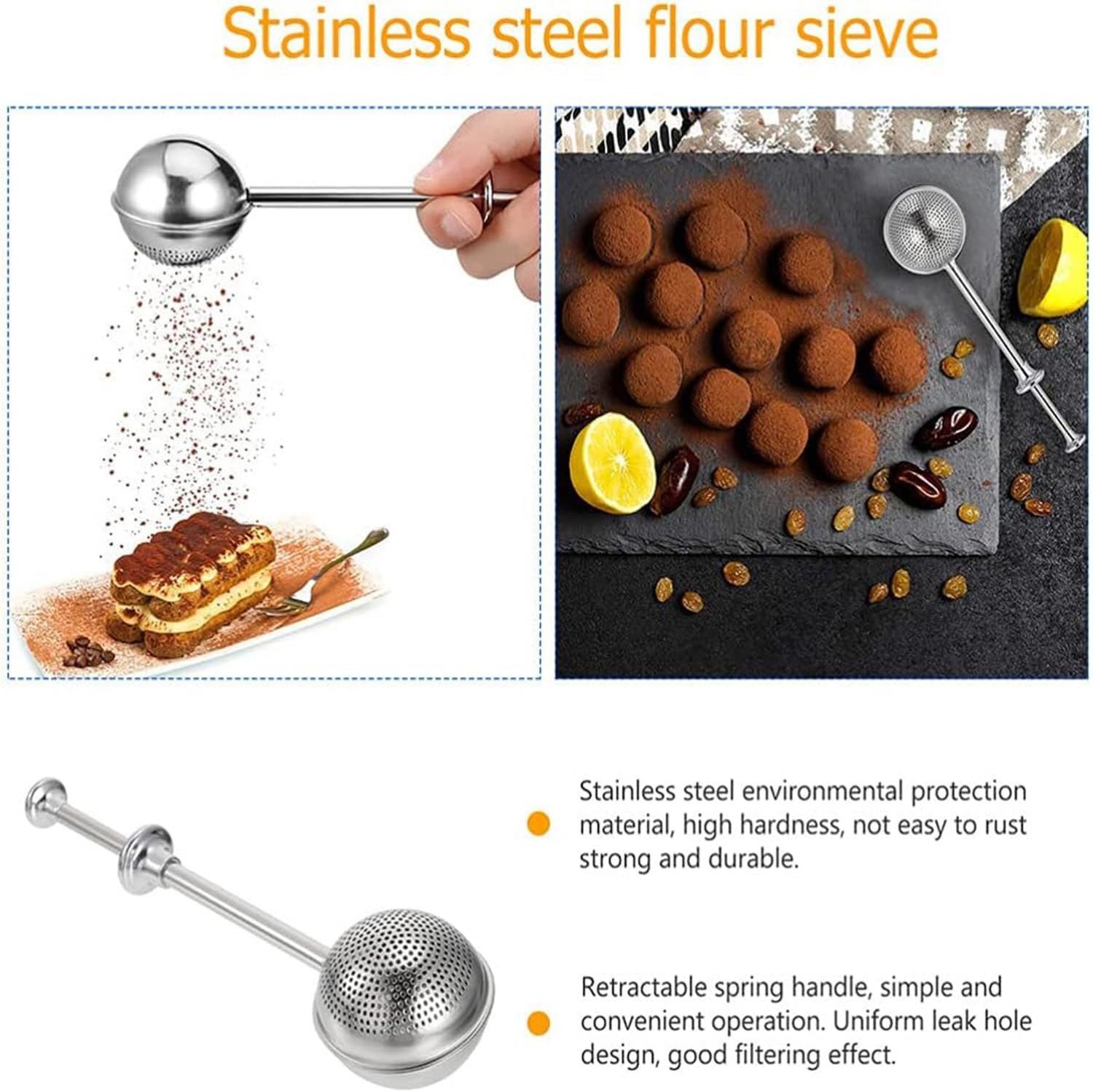 Hysgscwd 2Pcs Stainless Steel Snap Ball Tea Strainer, Long Handle Ball Tea Leaf Filter, Tea Infuser Filter for Loose Leaf Tea, Fine Mesh Tea Interval Diffuser, Steeper Strainer for Spices image number 1