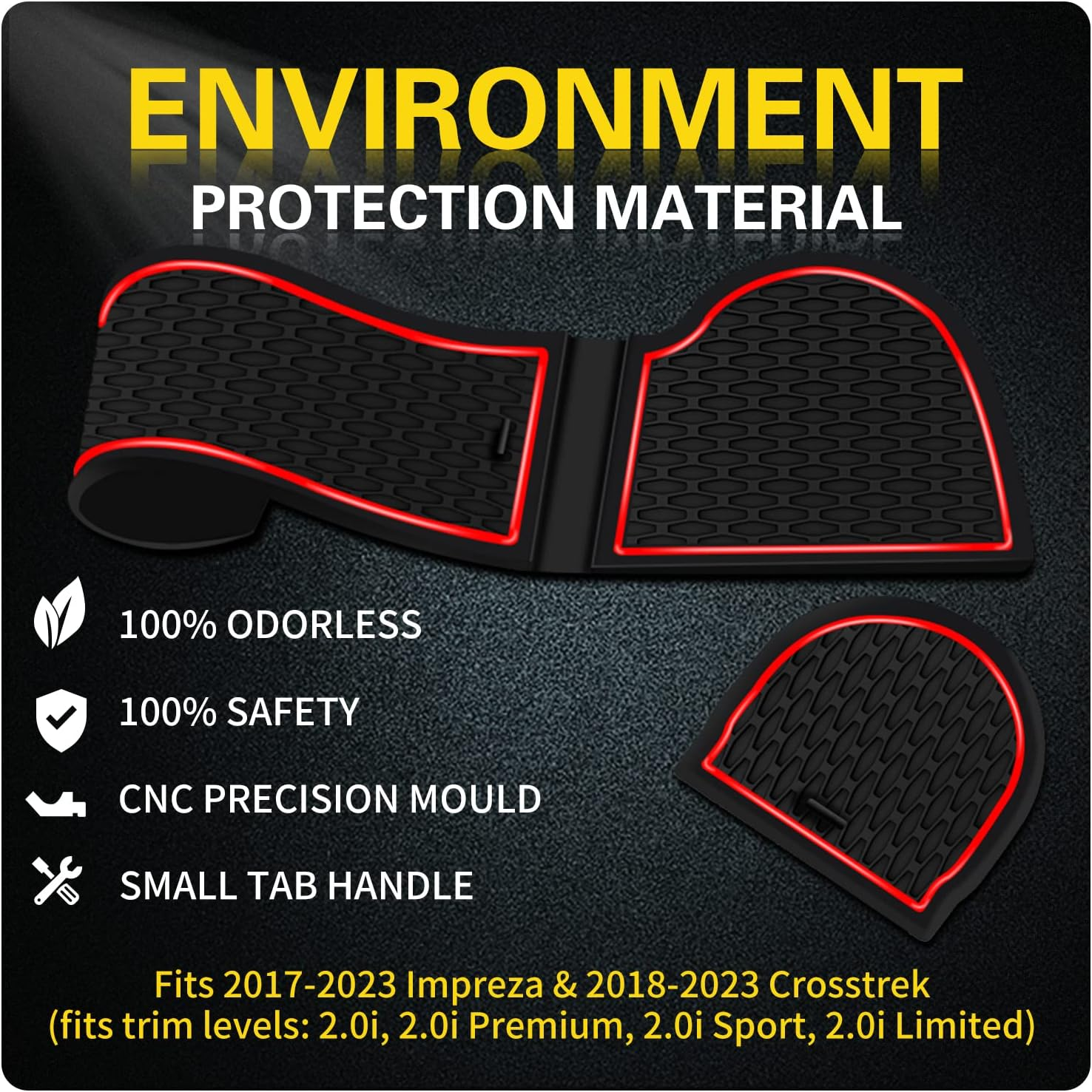 14 PCS Pads Fit for Subaru Impreza 2017-2022 & Fit for Subaru Crosstrek 2018-2023 Accessories, Upgraded Custom Non-Slip Cup Holder Inserts, Center Console Liners, Door Pocket Pads (Red)