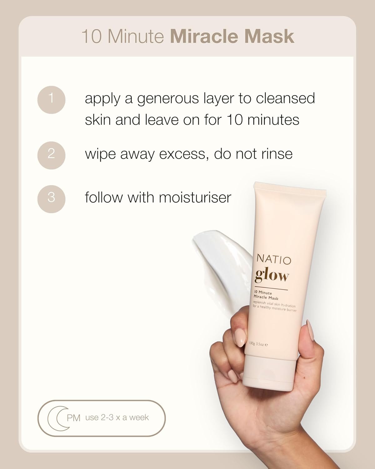 Natio Australia Glow 10 Minute Miracle Mask - Intensely Hydrating Wipe off Face Mask - Clinically Tested & Fragrance Free - Kakadu Plum, Pomegranate, Goji Berry, Shea Butter, Sodium Hyaluronate, Vitamin E and Grapeseed Oil - Vegan Friendly & Made in Australia image number 4