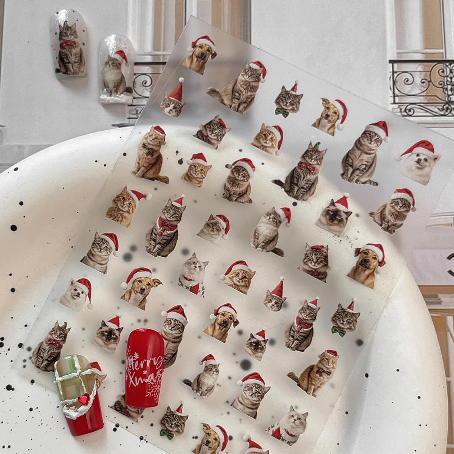 Christmas Theme Nail Art Stickers Decals, 3D Self-Adhesive Designer Nail Decals, Cute Kawaii Nail Adhesive Sticker Manicure Accessories for Women Girls DIY Nail Art Decorations (Dog Lovers/Cat Lovers) image number 5