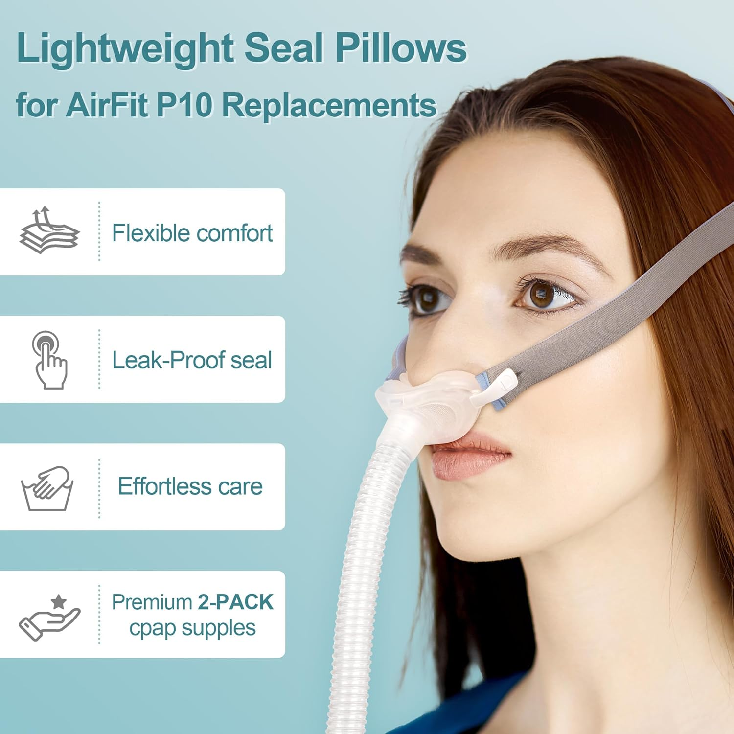 2 Pack Lightweight Seal Pillows for Airfit P10 Soft Silicone Cushions Leak-Free Design CPAP Supplies Flexible Fit Easy Use and Care Replacements - Small image number 5