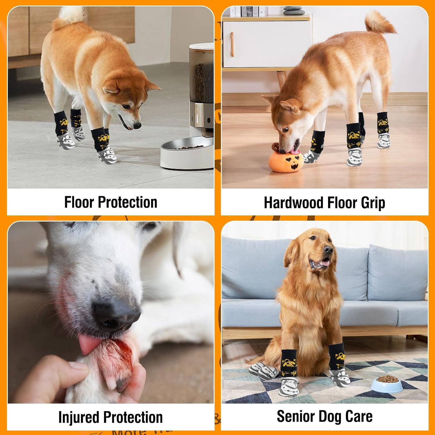 6 PCS anti Slip Dog Socks to Prevent Licking Paws,Dog Paw Protector with Double Sides Grips,Traction Control on Hardwood Floor for Puppy Small Medium Large Senior Dogs (S) image number 3