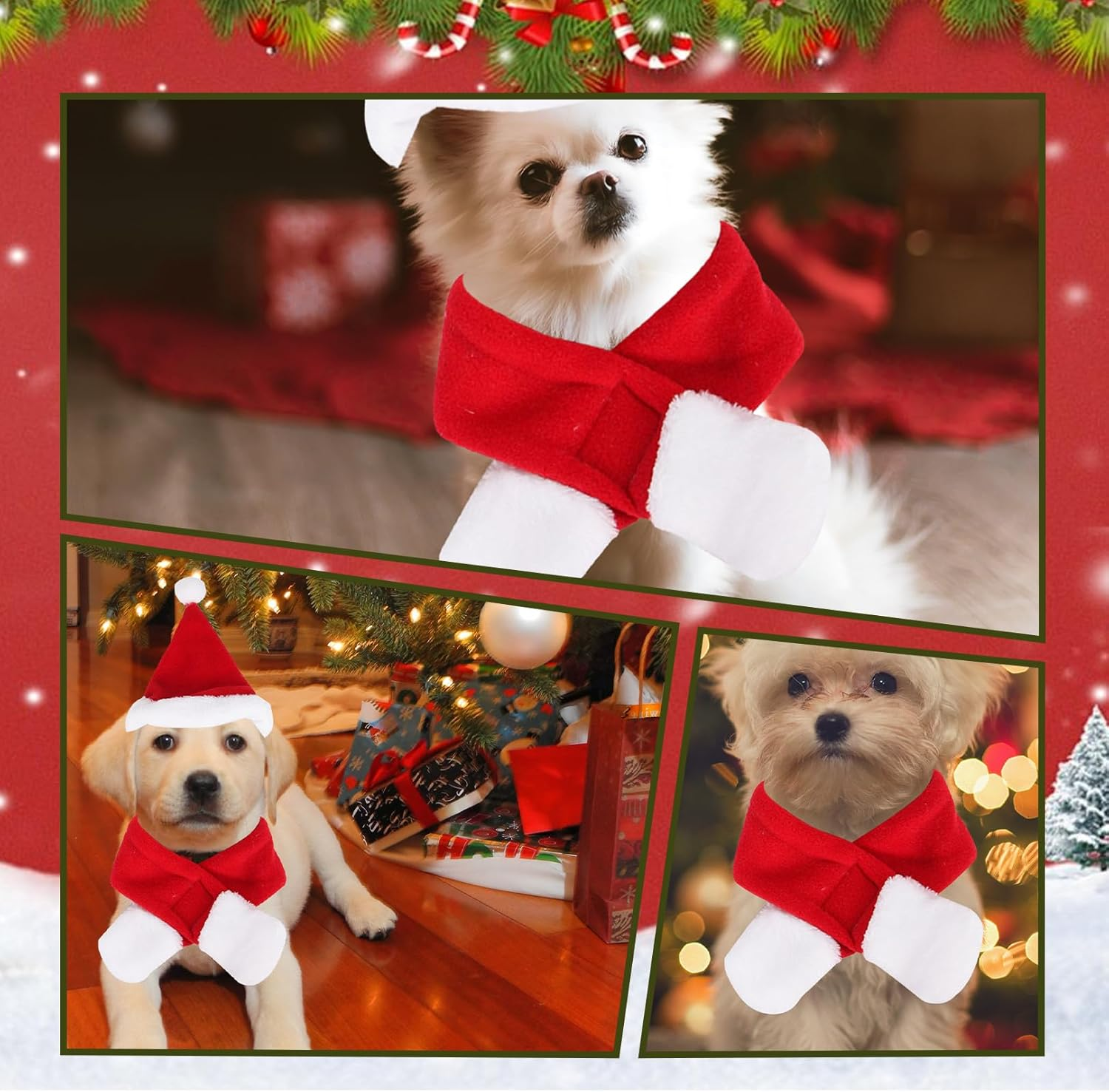 Pack of 2 Christmas Cat Costume, Christmas Hat, Cat Pet Costume, Dog Christmas Costume, Scarf with Hat Set, Clothing, Christmas, for Pets, Christmas Decorations image number 2