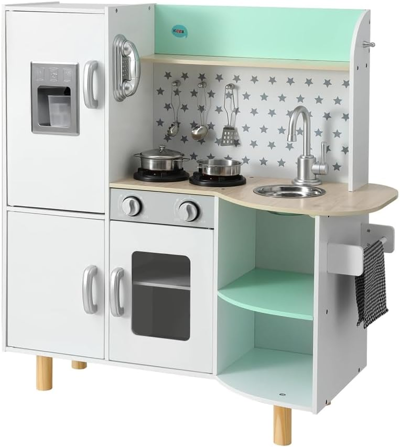 Keezi Kids Wooden Pretend Kitchen Play Sets Cooking Toys Oven Fridge 85CM Green image number 2
