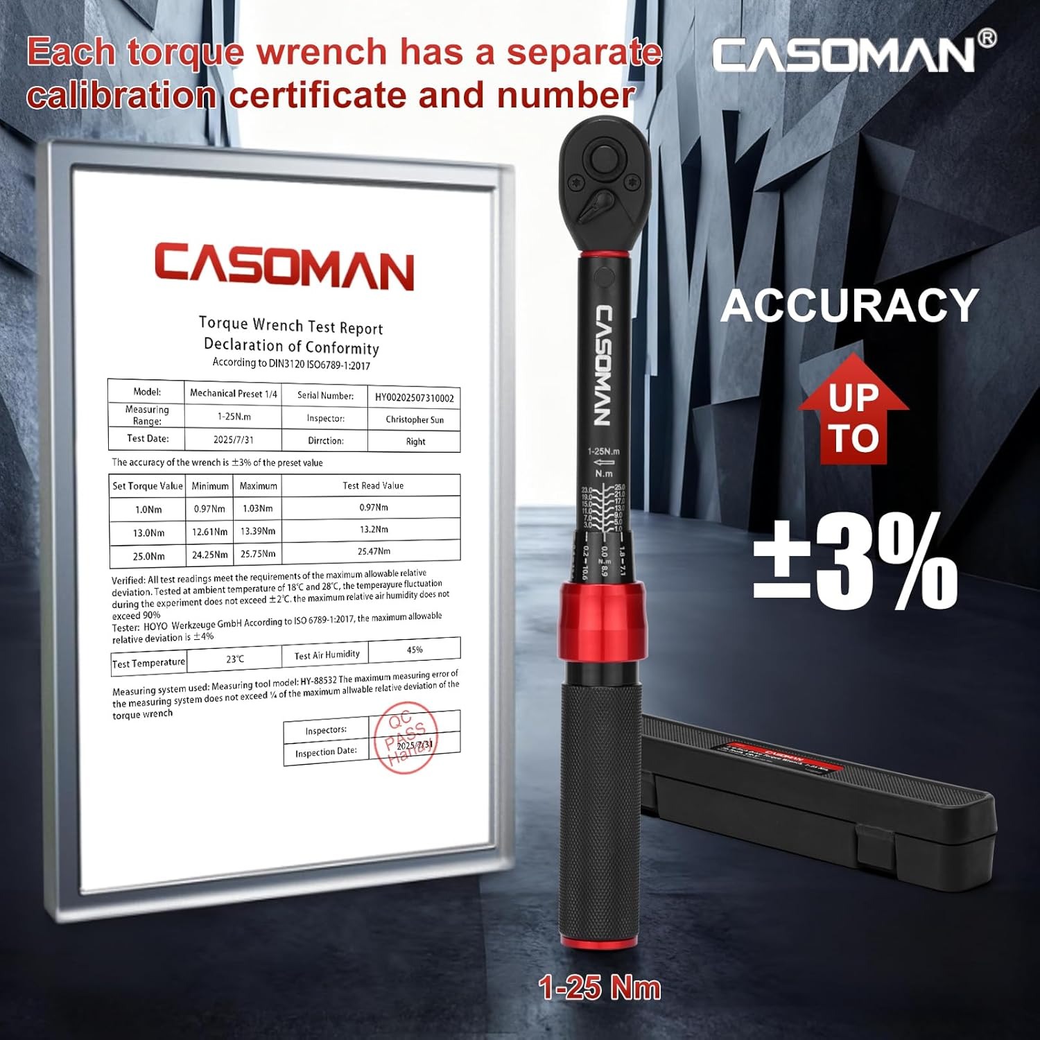 CASOMAN Torque Wrench 1/4-Inch Drive, 1-25Nm Bike Torque Wrench, &plusmn; 3% Error Accuracy, Dual Direction with 72 Teeth image number 1