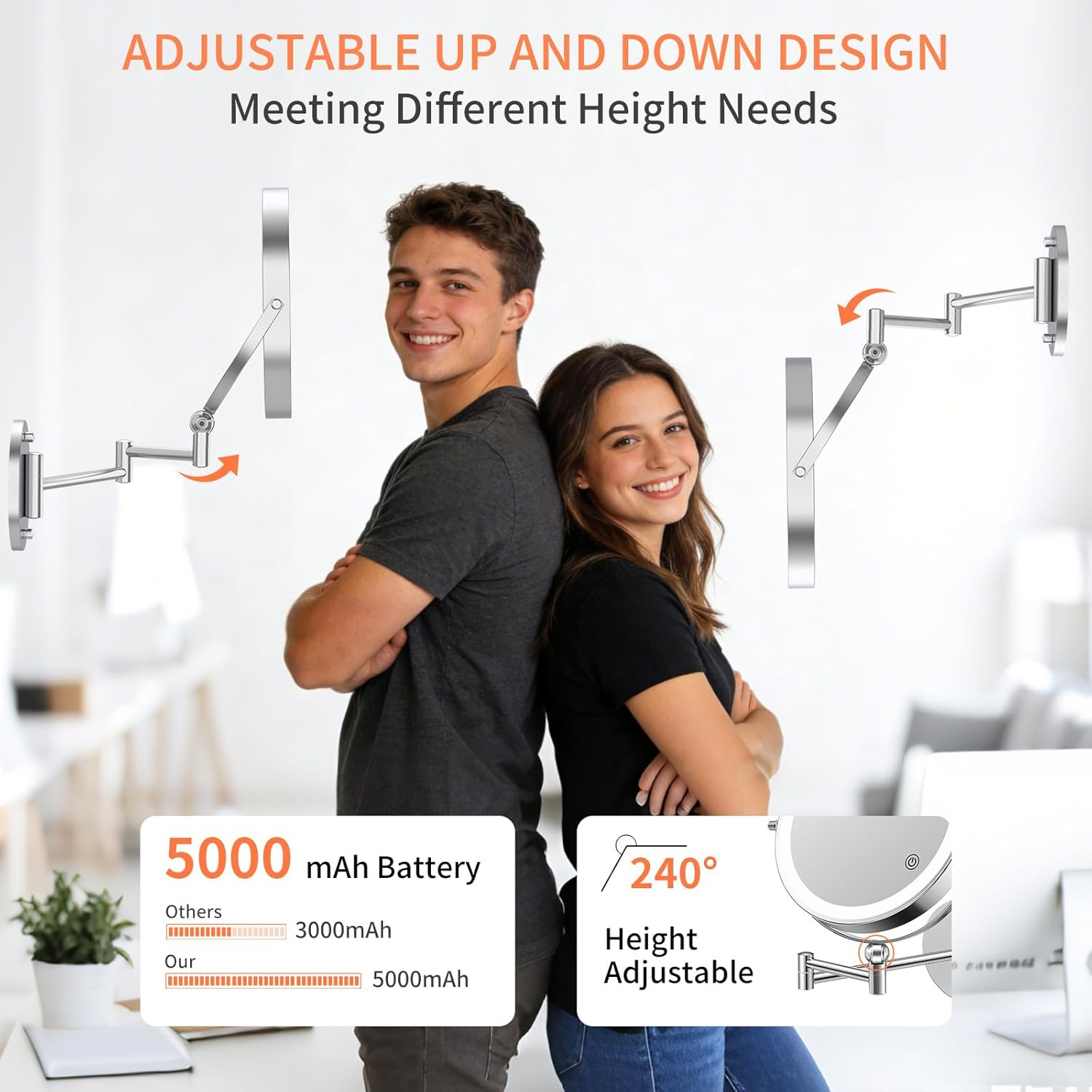 Famihomii Rechargeable Cosmetic Mirror with LED Lighting, Makeup Mirror with 1-10X Magnification and Touch Switch Battery image number 5