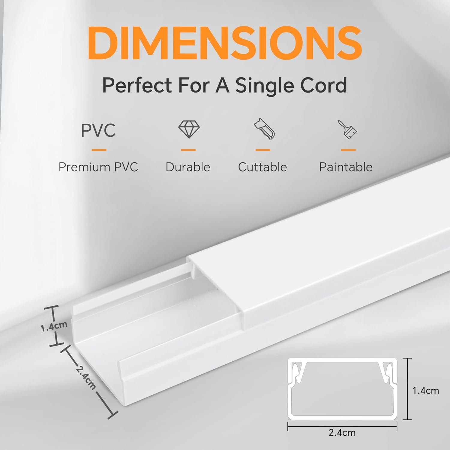 BREENHILL Cord Cover on Wall, 24X14Mm Cable Raceway 10-Pack (40Cm) - Medium Cord Concealer for Multiple Wires, Wall TV Power Supply Organizer, Paintable Design image number 6