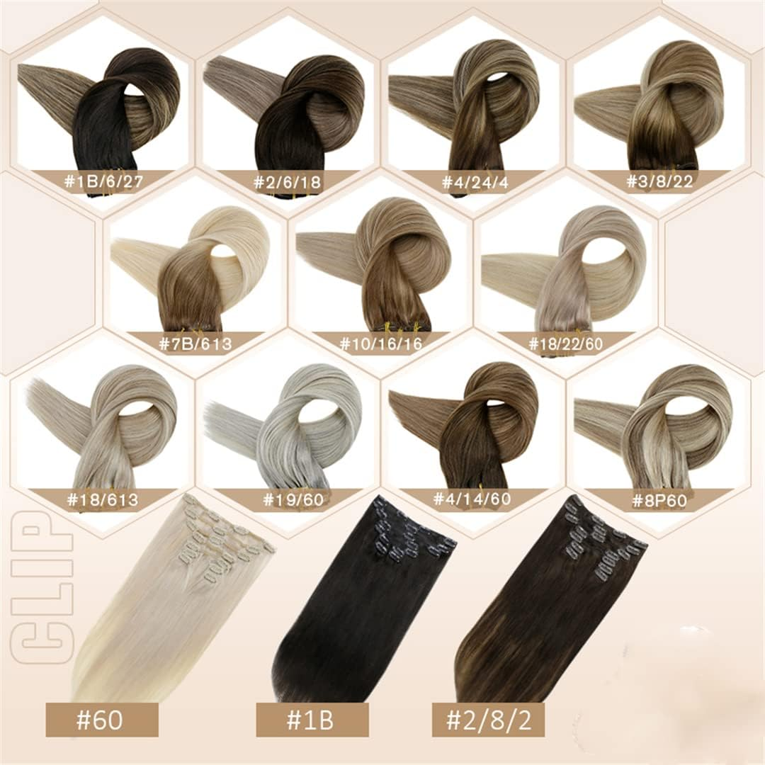 Clip on Human Hair Extensions Piano Hightlight Color Hairpins 7Pcs 100G Double Weft 100% Machine Remy Natural Hair 4 24 4 22Inches 100G image number 5