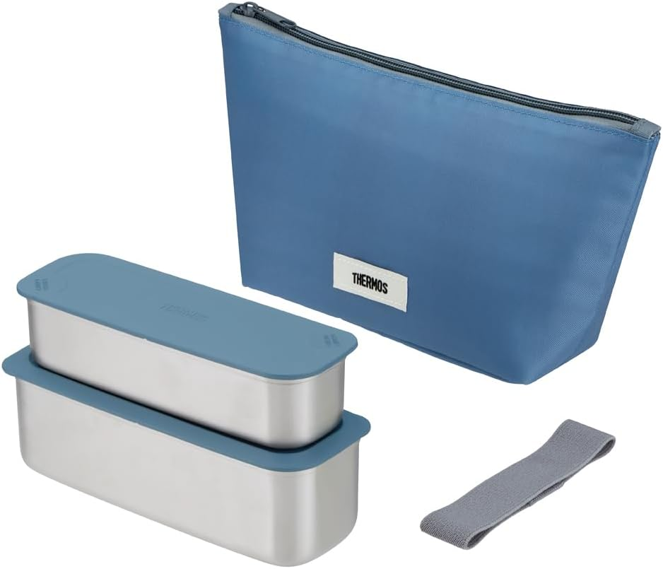 Thermos DSA-605W GNV 2-Tier Slim Fresh Lunch Box, 21.8 Fl Oz (635 Ml), Gray Navy