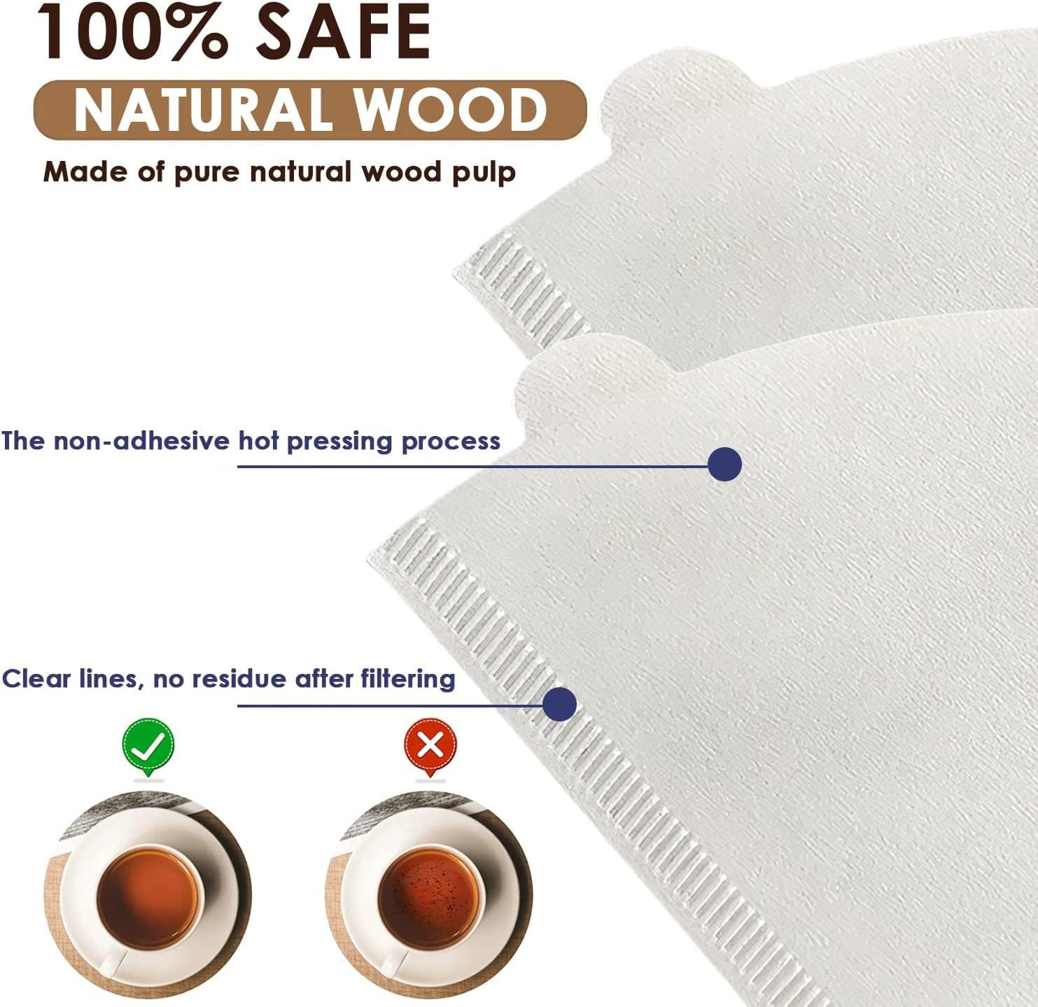 Disposable Coffee Paper Filters for Coffee Maker, 100 Pcs Cone Replacement Filter Natural Unbleached Original Wooden Drip Paper Suitable for Coffee Machines and Coffee Cones (#4,100 PCS) (White) image number 2