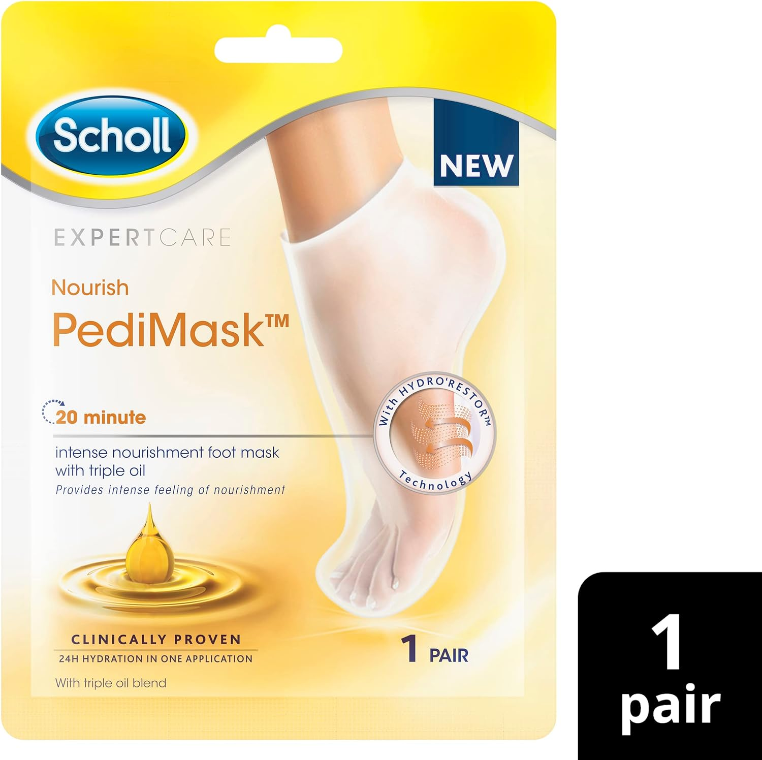 Scholl Expert Care Nourish Triple Oil Blend Pedi Mask Moisturizing Foot Treatment with Essential Oils, Pack of 1 image number 1
