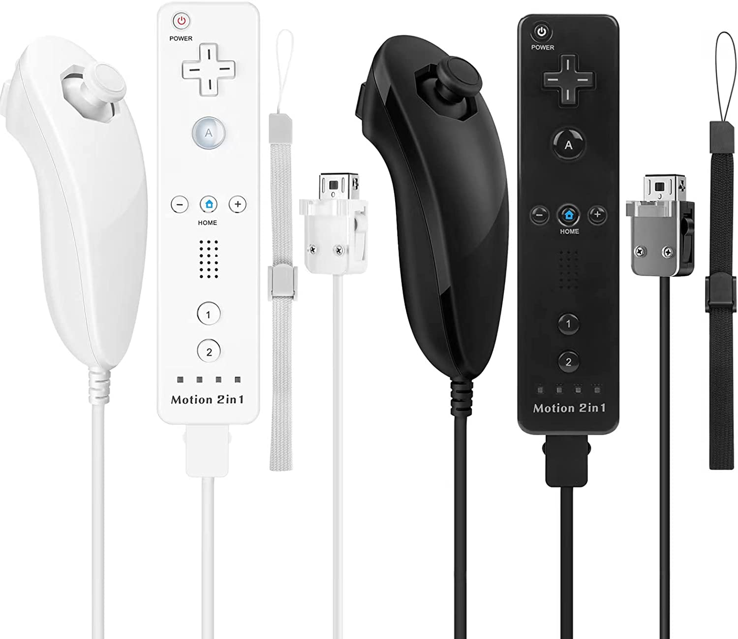 2 Pack FISUPER Remote Controller with Motion plus for Wii/Wii U, 2 in 1 Remote with Nunchuck Controller Compatible with Wii Wii U Console (Black+White) image number 1