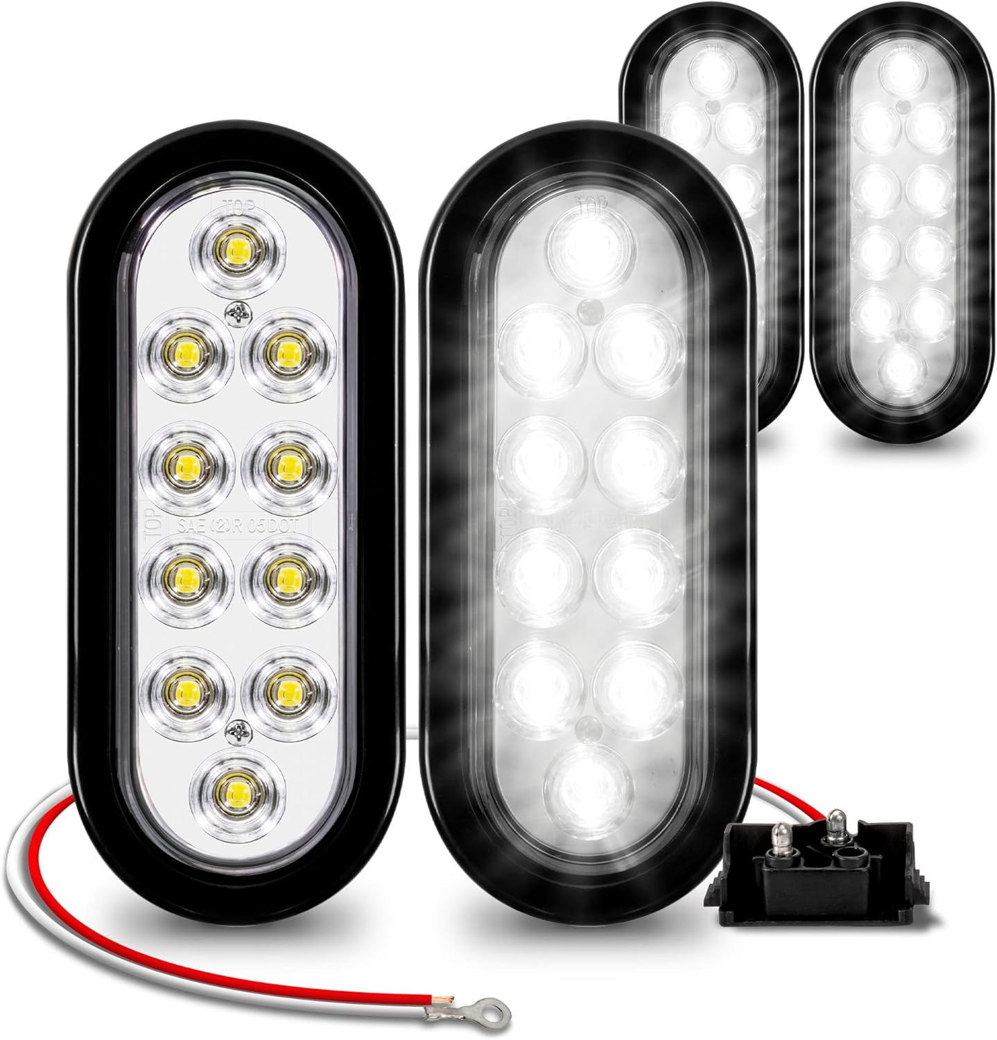 TRUE MODS 2Pc 6 Inch Red Oval LED Trailer Tail Light Kit [Stop Turn Tail] [DOT FMVSS 108 SAE S2TSI6P2] [Grommet & 3 Prong Plug] [IP67 Waterproof] Boat RV Flatbed Truck Trailer Brake Lights