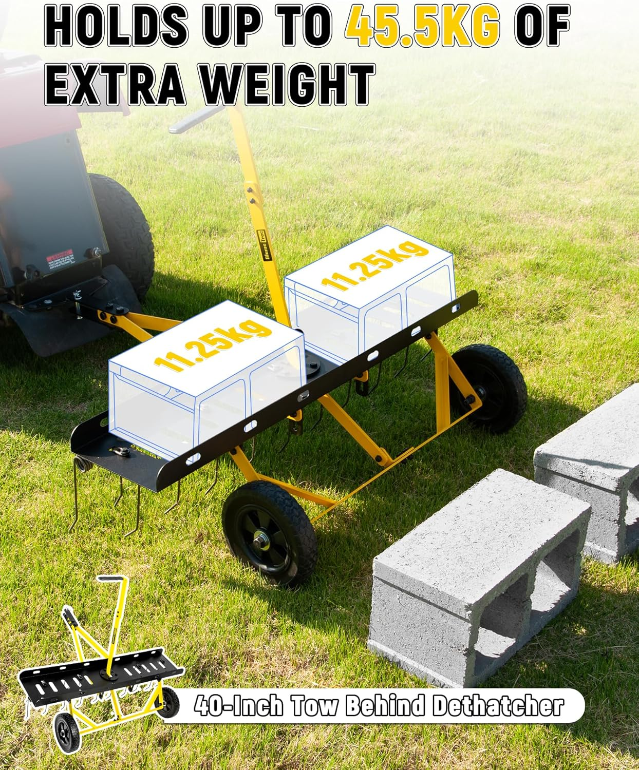 40-Inch Tow behind Lawn Dethatcher, Heavy-Duty Pull behind Grass Rake with 20 Spring Steel Tines, Ideal for ATV or Ride-On Mower Use, Removes Grass and Thatch for Large Lawns, Gardens and Farms image number 5