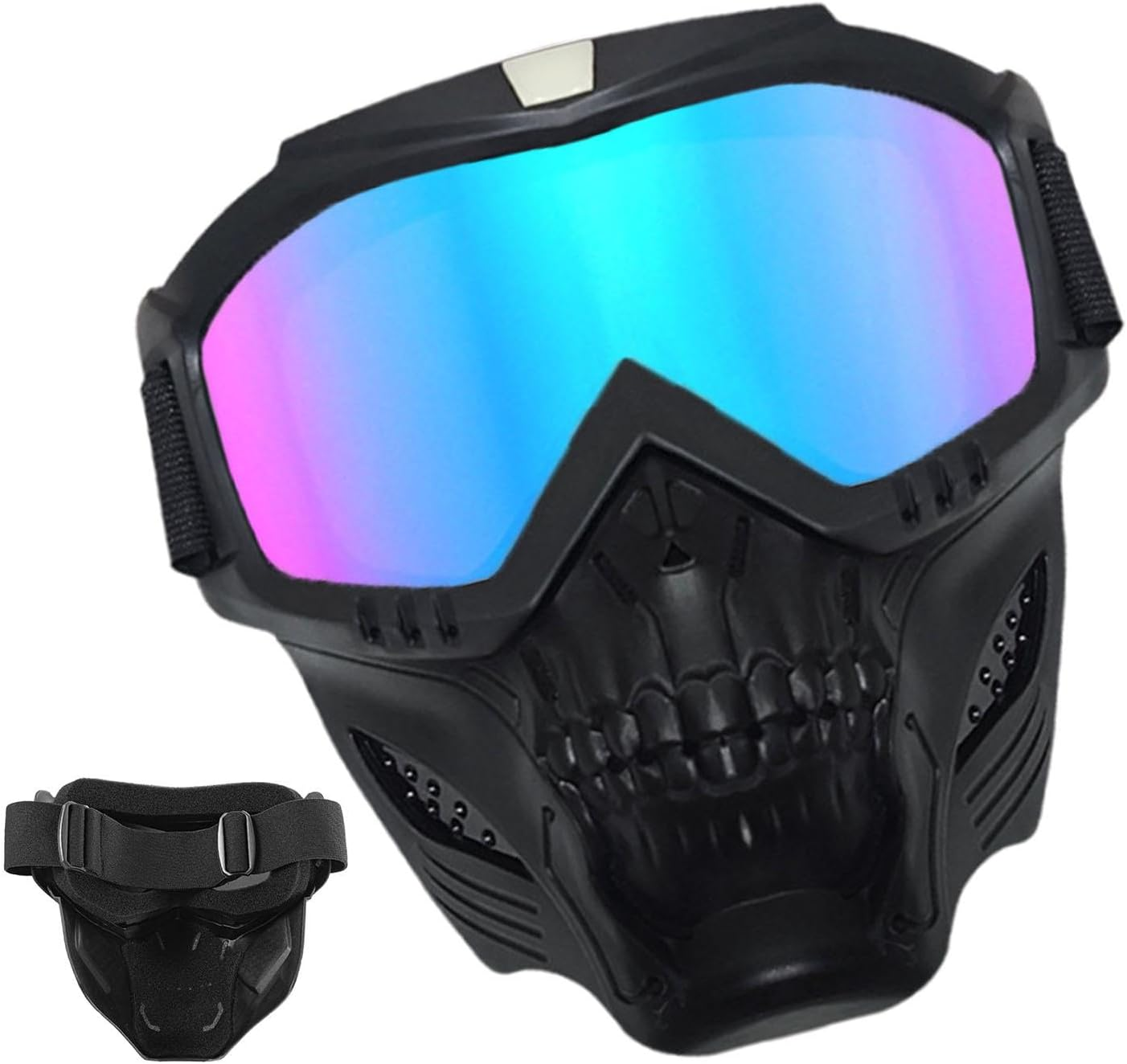 Motorcycle Goggles with Removable Face Masque,Airsoft Goggles Masque | Detachable Motorcycle Riding Glasses with Removable Face Masque for Riding Offroad Cycling Motorbike Racing