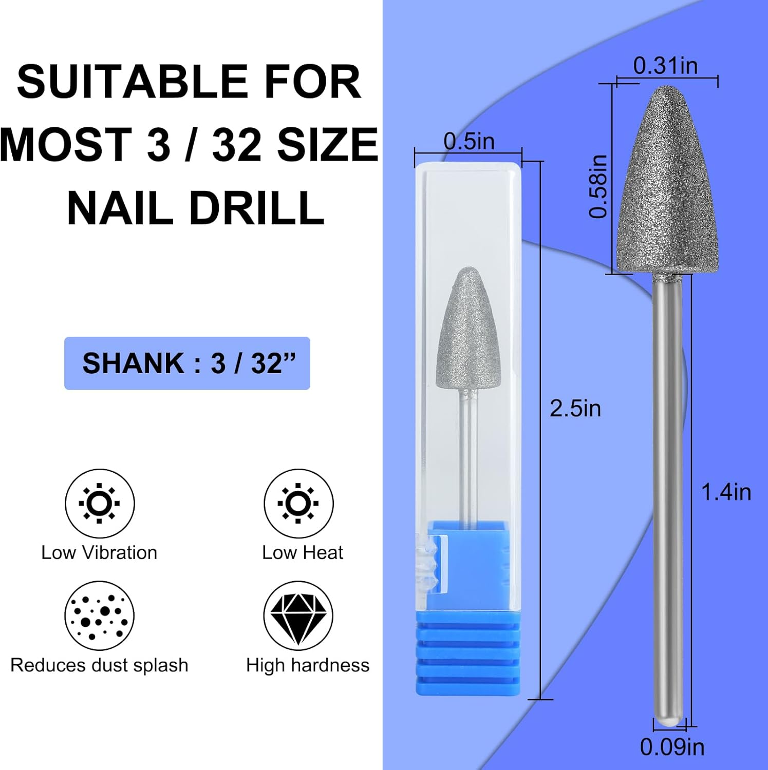 Vnjaoi Diamond Nail Drill Bits Safety Cuticle Drill Bit Nail Buffer Bit Pro Russian Electric File Bits for under Nail Dead Skin Cleaning Cuticle Remove Nail Art Design Manicure and Pedicure (Medium)