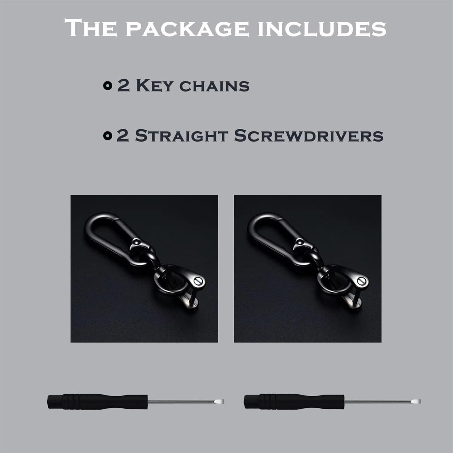 Metal Keychain Car Fob Key Chain Holder Clip 2 Pcs with Detachable Valet Key Ring & Anti-Lost D-Ring for Men and Women - Bright Black image number 5