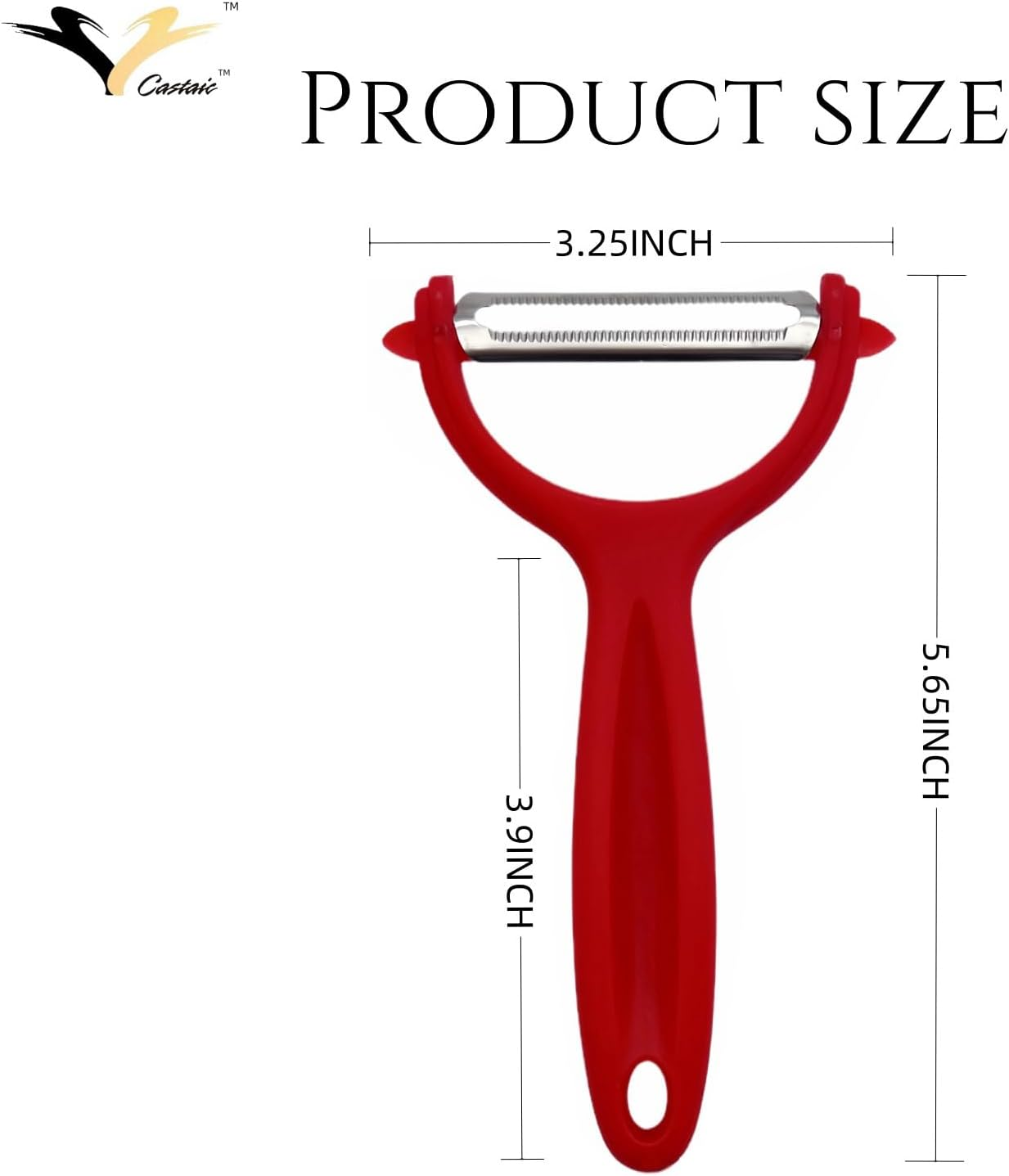 Castaic Stainless Steel Julienne Peeler for Peeling Vegetables and Fruits, Kitchen Accessories，Multifunction (Red-Serrated) image number 5