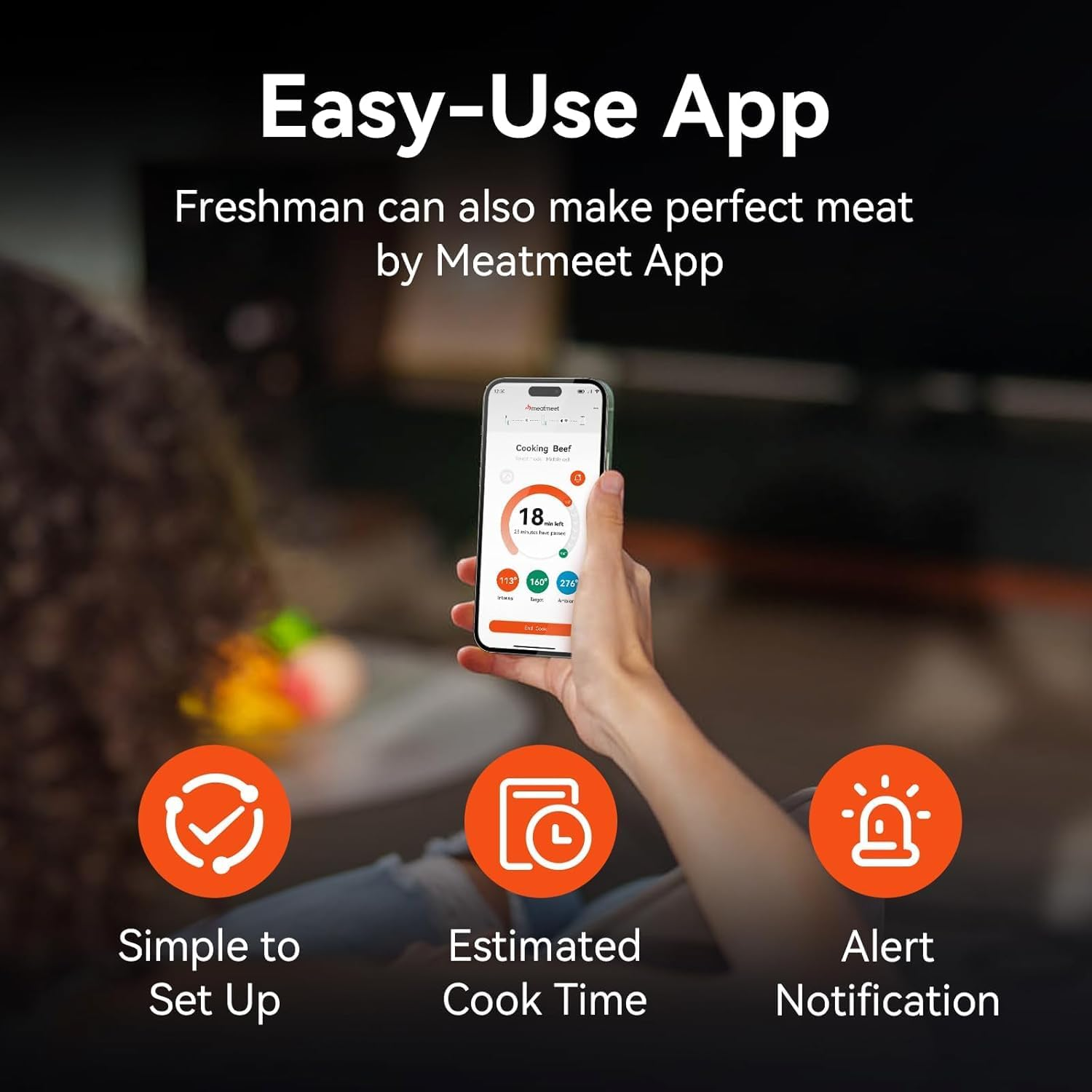 Meatmeet Pro Wireless Meat Thermometer, Wifi and Bluetooth Smart Cooking Thermometer with App Alerts, IP67 Waterproof & Heat-Resistant for BBQ, Oven, Grill, Air Fryer image number 4