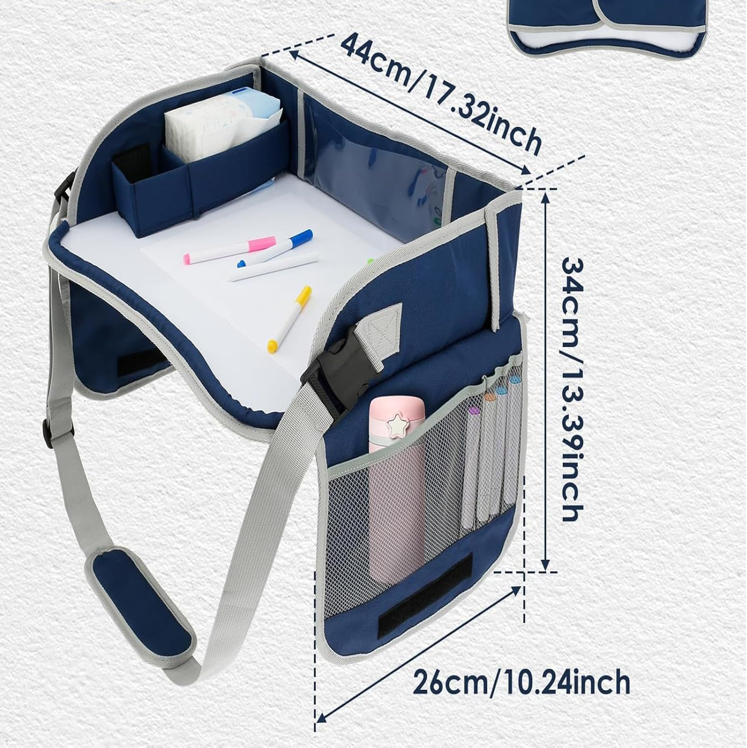 Coehaopikekids Tray For, Portable Toddler Lap Desk with Adjustable Strap Portable, Enduring Collapsible Tray for Kids Car Seat for Toddlers (Blue) - Green image number 7