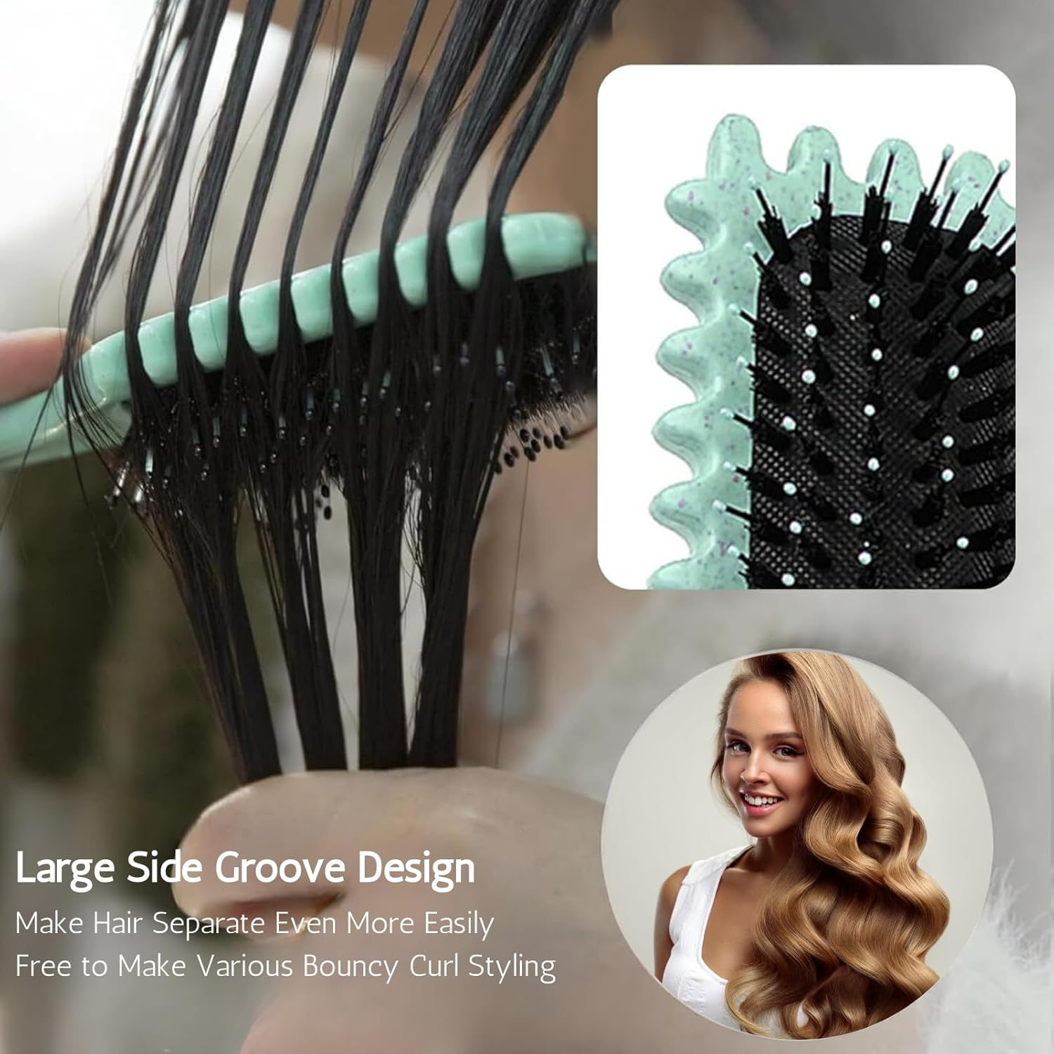 Curly Hair Brush Curl Defining Bounce Brush for Curly Hair Detangling,Shaping-Define Curling Comb Can Reduce Pulling for Women Men Girl Wet Hair or Promed Styling Edgelift-Green image number 3