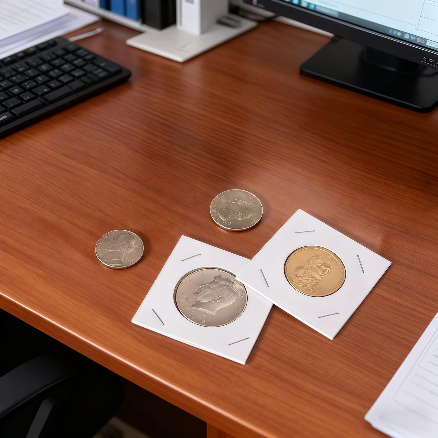 FRIMOONY Cardboard Coin Holders, 300 Pieces, 6 Sizes, 2X2 Inch Flip Assortment for Coin Collection image number 4