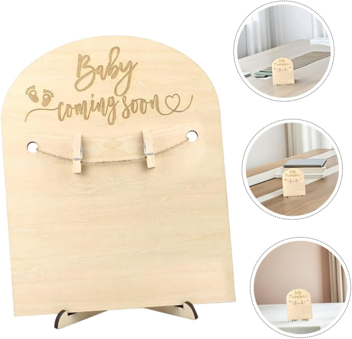 JEWEDECO 2Sets Wooden Memorial Cards Newborn Commemorative Plaque Stand and Clips for Announcement Card Congrats Nursery Wall Decor Boy Gifts Girl Milestone Shower Gifts image number 4