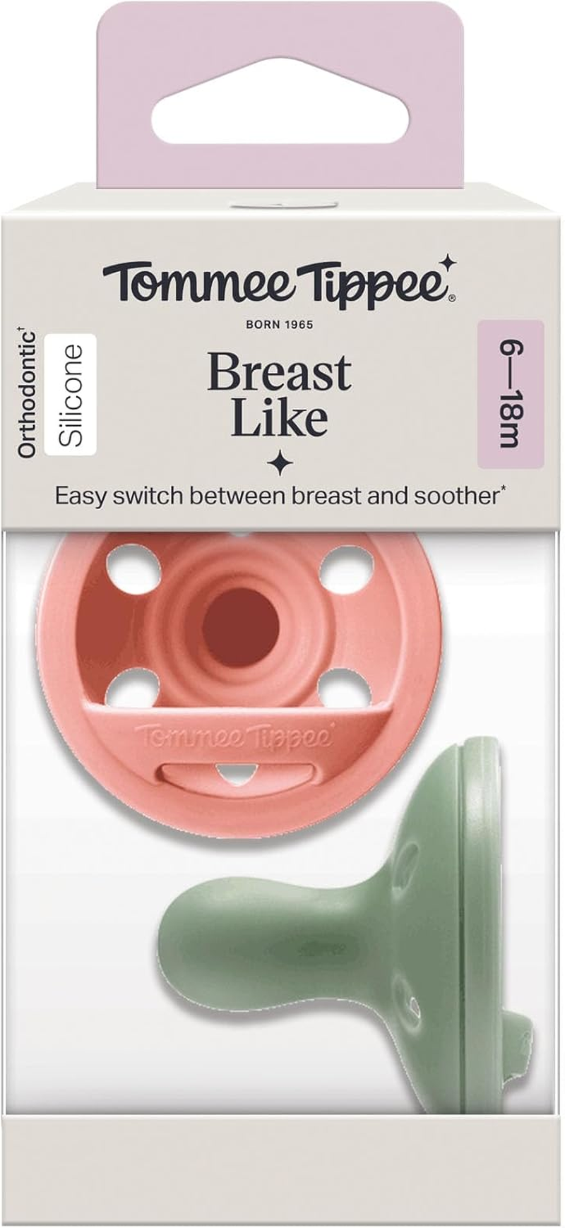 Tommee Tippee Breast-Like Soother, Lightweight, One-Piece Silicone Design, Symmetrical Teat, 6-18M, 2 Pack image number 3