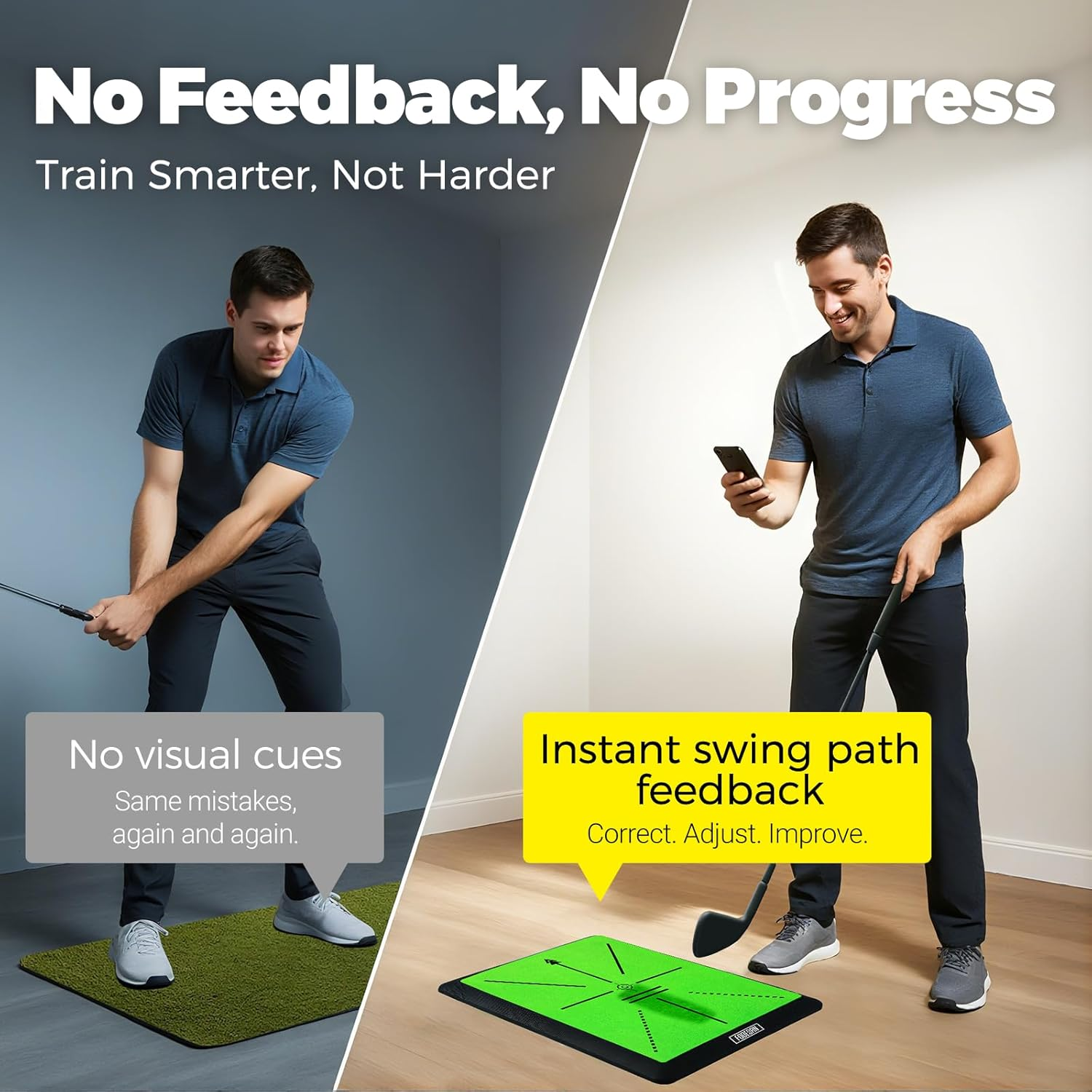 FODESAN Golf Hitting Mat &ndash; Practice Mat with Swing Path Feedback & Impact Detection &ndash; Indoor/Outdoor Use &ndash; Golf Swing Trainer for Home Training &ndash; Great for Dad, Golf Lovers & Beginners image number 1