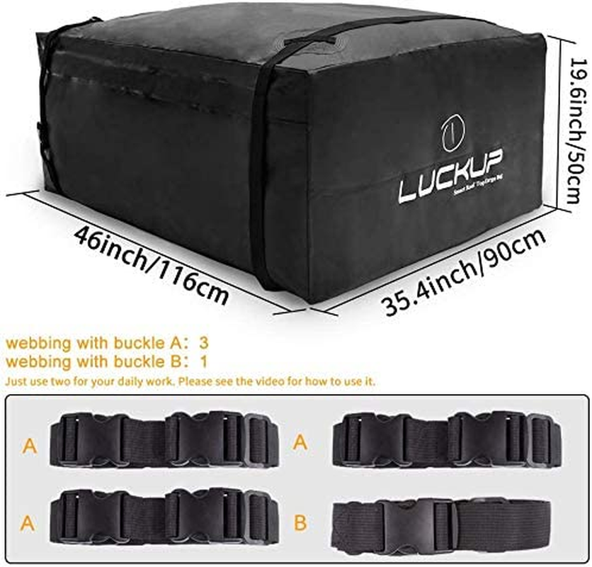 KELIXU Rooftop Cargo Carrier Bag Durable 100% Waterproof,Fits All Cars with Rack or No Rails, 4 Heavy Duty Wide Straps and Buckles, Black, 235Kg,0.52 Cubic Meter image number 2