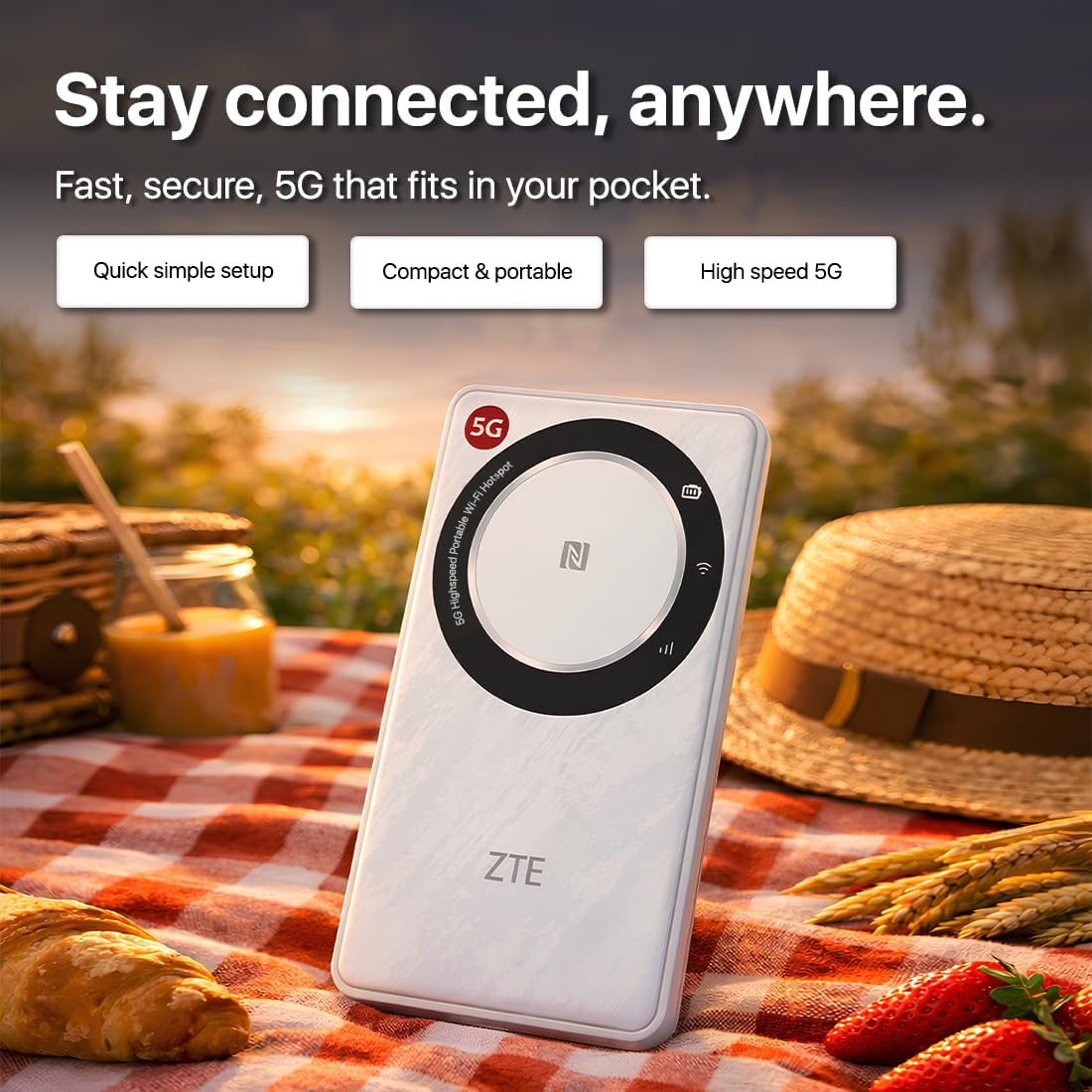 ZTE U30AIR 5G Wifi Pocket Router - 5G High Speed Connectivity, Dual Band Wi-Fi, Smooth Streaming and Gaming, Easy Configuration, Portable, Supports Multiple Devices image number 1