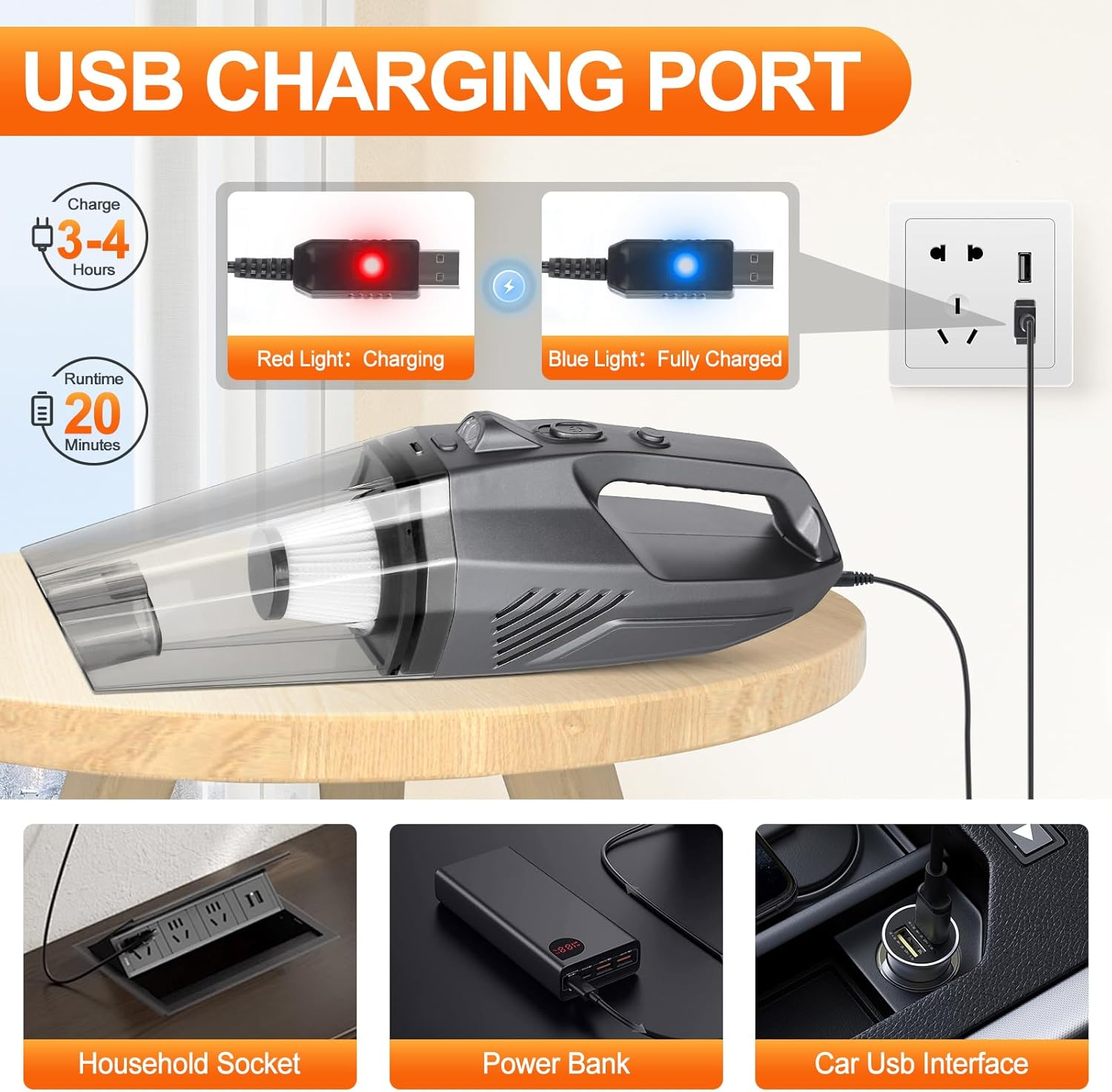 Handheld Vacuum Cleaner Portable Rechargeable with Washable HEPA Filter, Cordless Car Vacuum Cleaner Powerful for Home Carpet Stairs Pet Hair, Mini Hoover Car Hoovers Lightweight (Sliver) image number 3