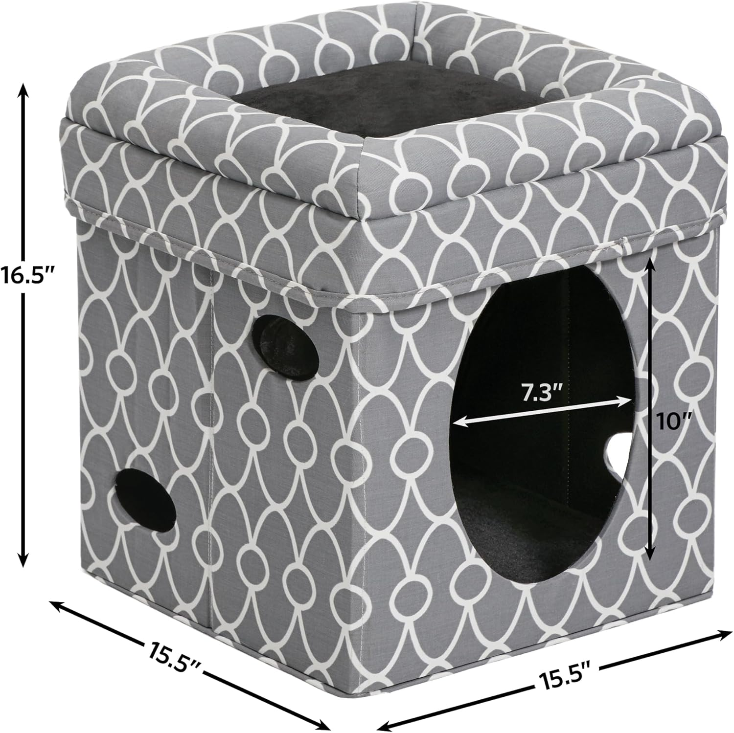 Cat Cube Cozy Cat House/Cat Condo in Fashionable Gray Geo Print 15.5L X 15.5W X 16.5H Inches image number 2