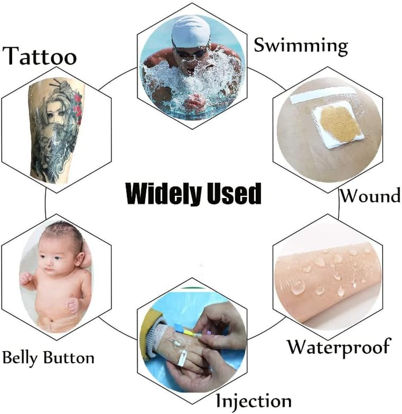 100Pcs Transparent Stretch Adhesive Bandage, Betterjonny 5 Sizes Waterproof Clear Adhesive Bandages Disposable Tattoo Bandage Stretch Bandage Tape for Swimming and Shower image number 1