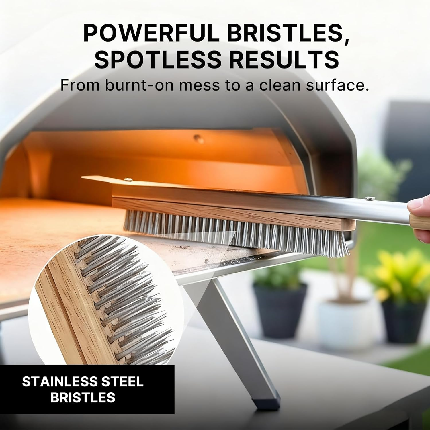 Pizza Oven Brush, 21.8" Brush and Stainless Steel Scraper for Pizza Stone, BBQ Grill Cleaning Brush Non Scratch Heat Proof Brass Bristles with Screwdriver, Outdoor Pizza Oven Accessories image number 5