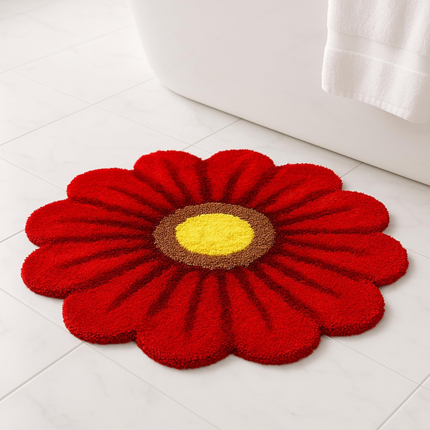 Feblilac Red Flowers Bath Rug, Floral Mat for Bathroom Cute Plant Non-Slip Floor Mats, Washable Microfiber Carpet for Living Room Home Fast Dry Area Rug - Grey image number 4