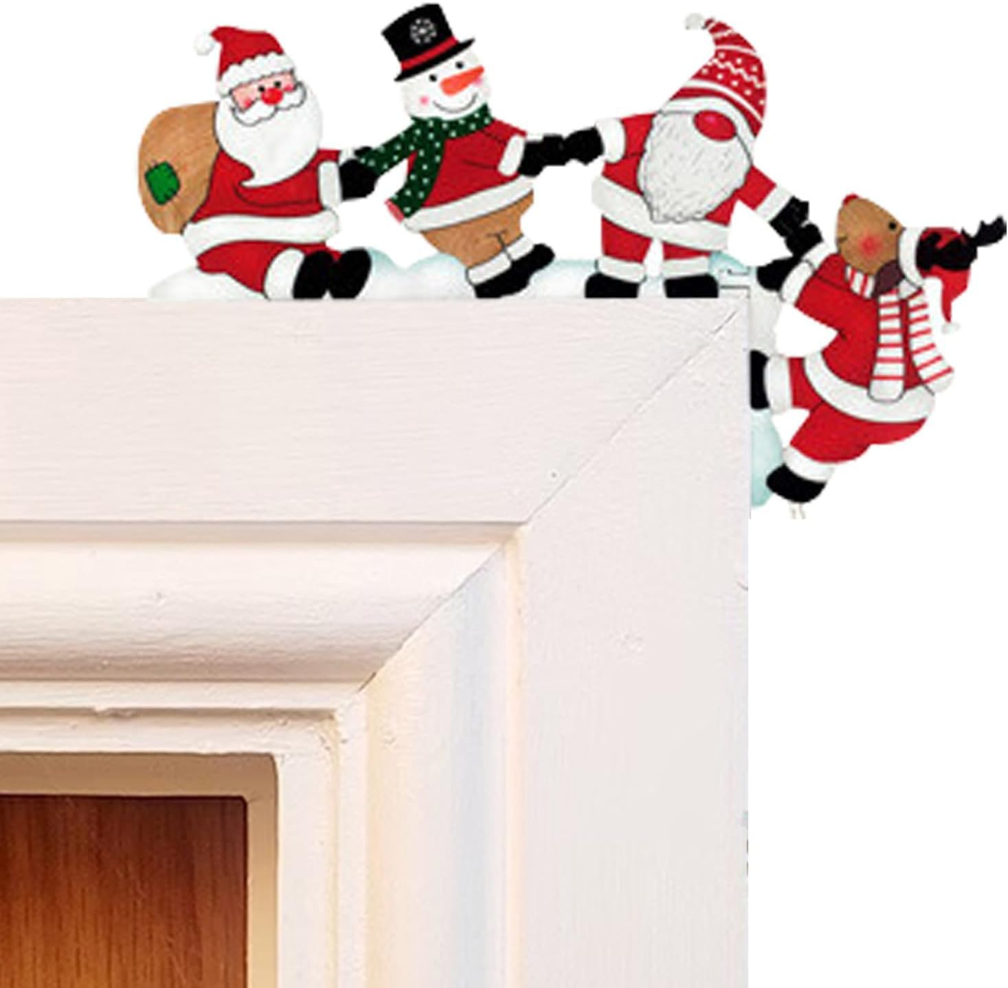 Christmas Door Topper Door Frame Decoration Corner Decor Elk Pulling Santa Claus Wooden Christmas Decorations for Home Wall Cabinet Shelf Holiday Home Frame Ornament (Reindeer) image number 5