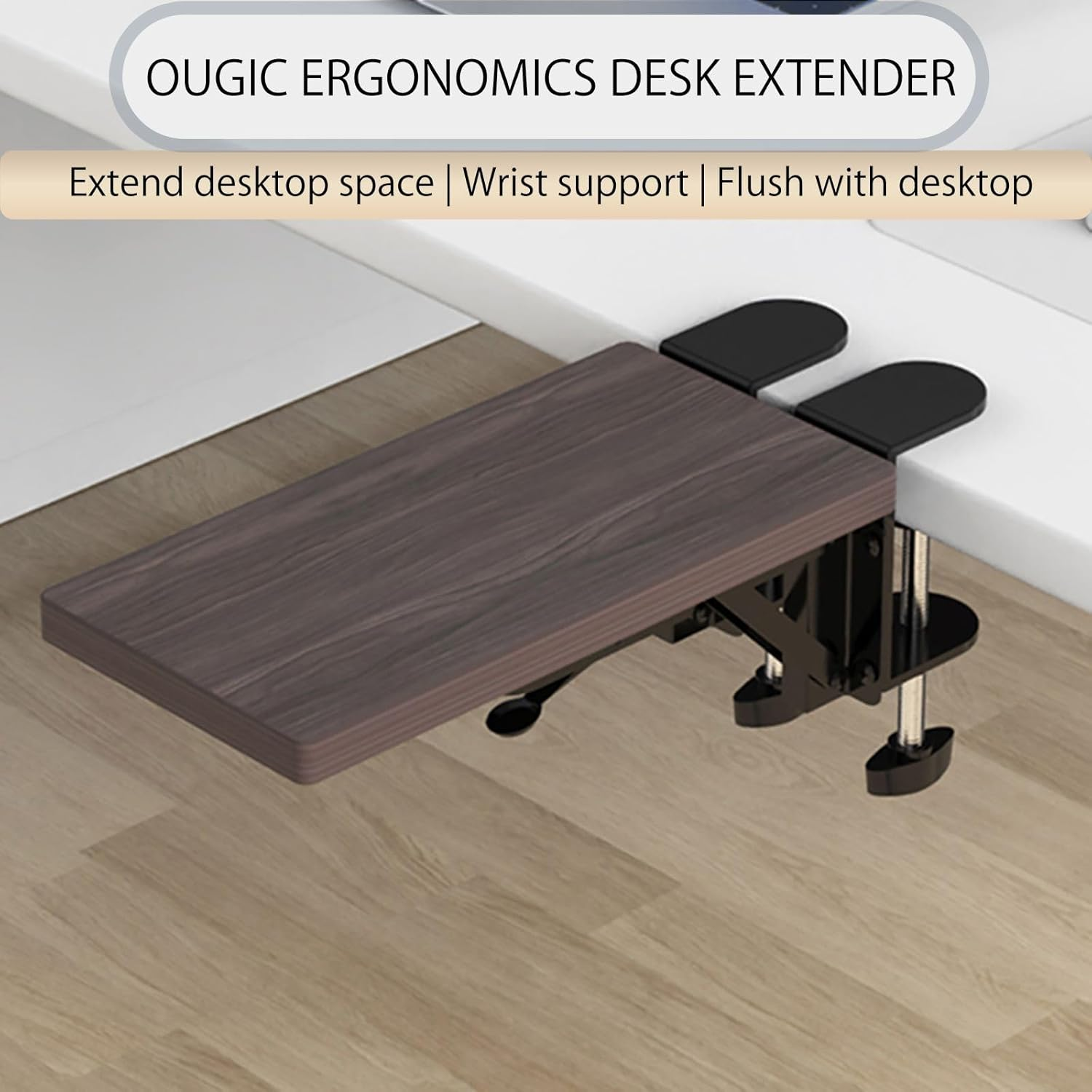 OUGIC Ergonomics Desk Extender Tray, 11.8"X5.9" Punch-Free Clamp On, Foldable Keyboard Drawer Tray, Table Mount Arm Wrist Rest Shelf, Computer Elbow Arm Support image number 4