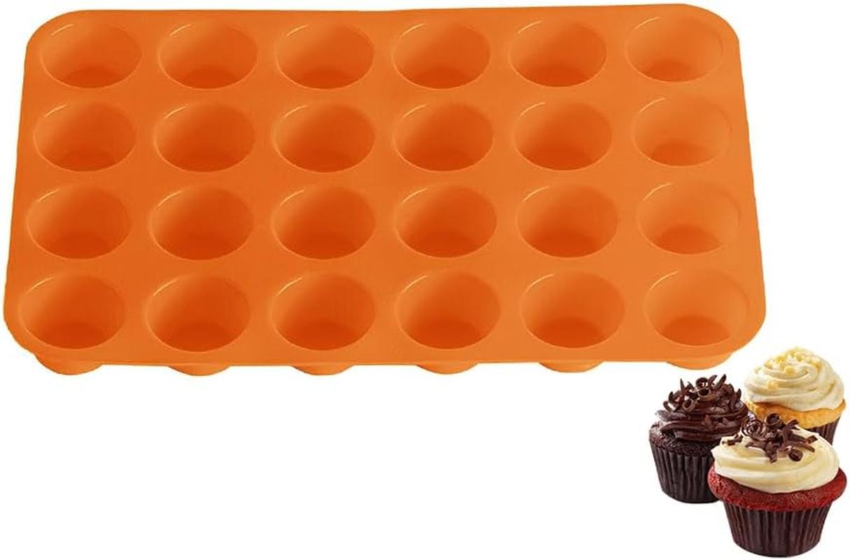 24 Cavity Pan Tray Silicone Mould Mini Cupcake Cookie Baking Mold Muffin Cup,32X22.5Cm, Easy-Release Non-Stick Tray
