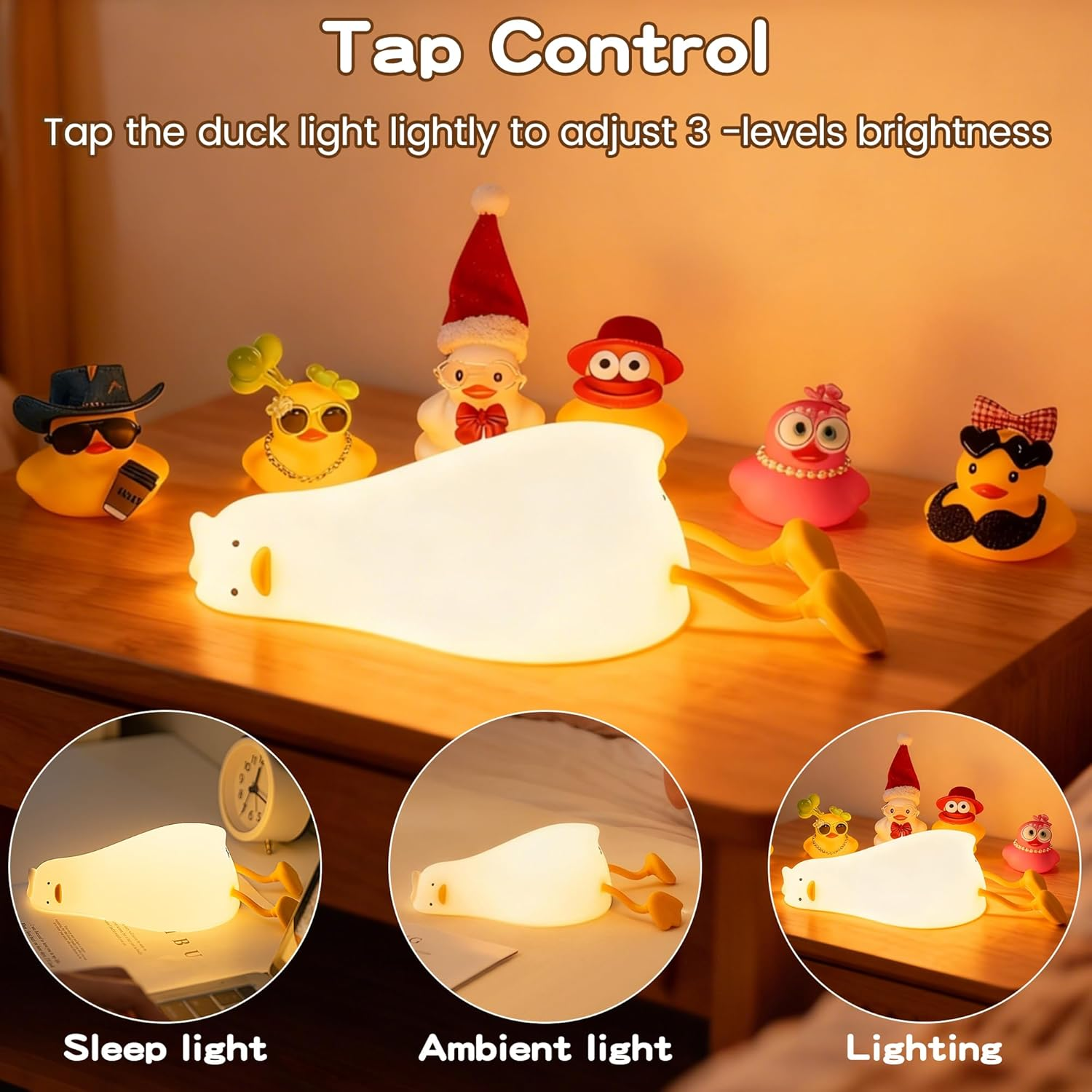 Lying Flat Duck Night Light,With Blind Box Duck Gift, Cute Squishy Silicone Existential Crisis Duck Lamp, Animal Nursery Nightlight, Dimmable/Rechargeable Bedside Touch Lamp,Baby Kids Room Decor - Capybara image number 3