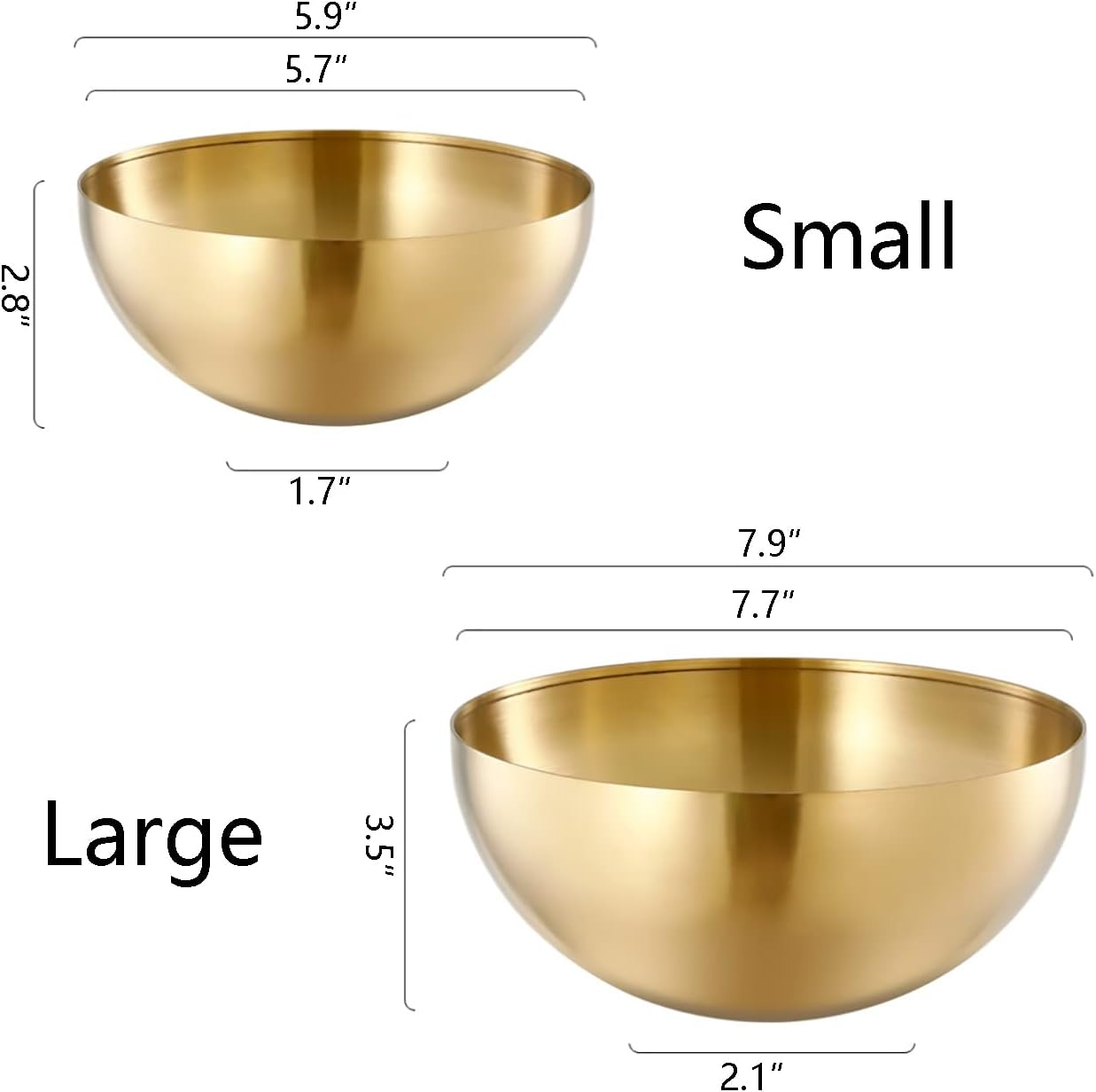 Dadamong Stainless Steel Salad Bowls, Mixing Bowls, Nesting Bowls, Snacks Bowls, Serving Bowls for Mixing, Cooking, Baking, Prepping, Set of 2, Small & Large - 5.9 & 7.9 Inch (Gold)