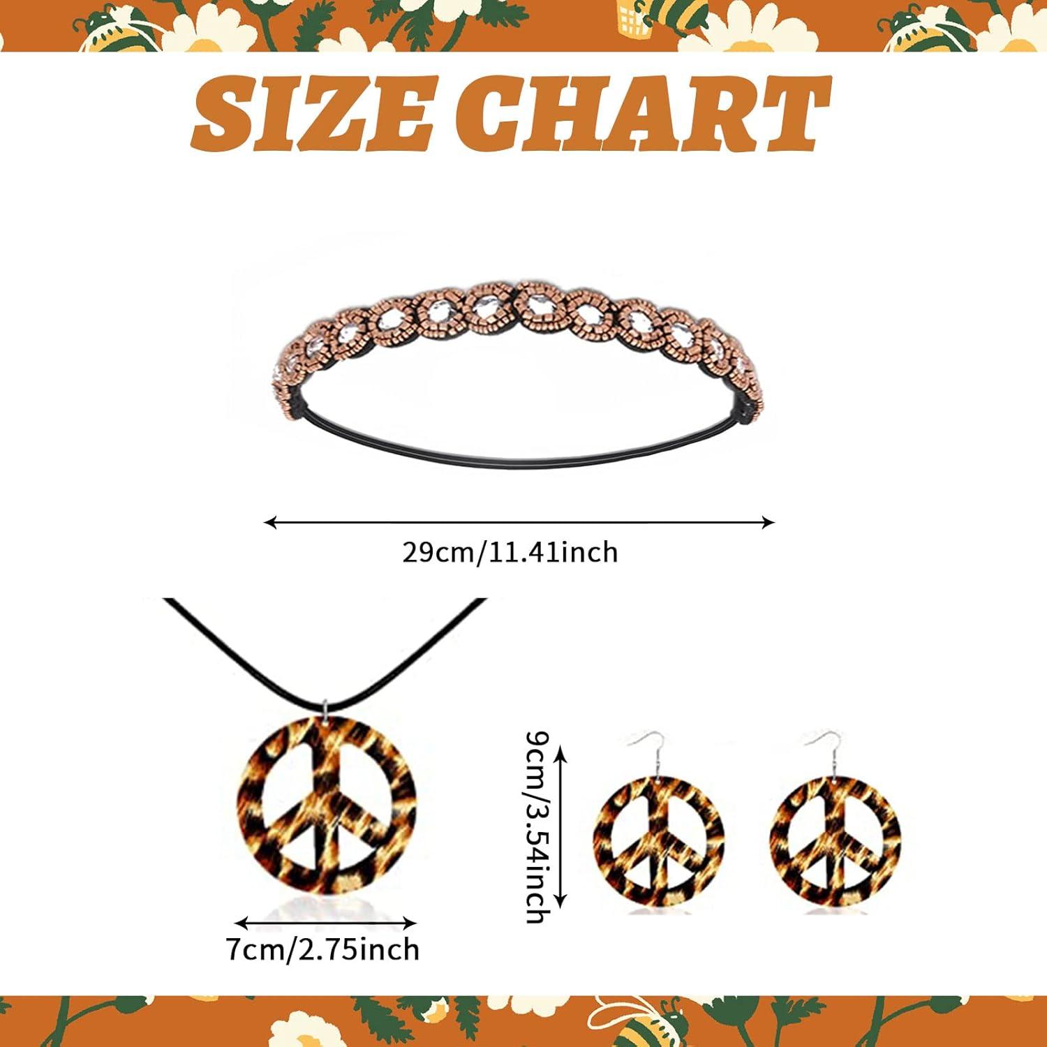 6Pcs Hippie Costume Clothes Accessories for Women, 60S 70S Fancy Dress Hippy Set Disco Outfits for Halloween Carnival image number 6