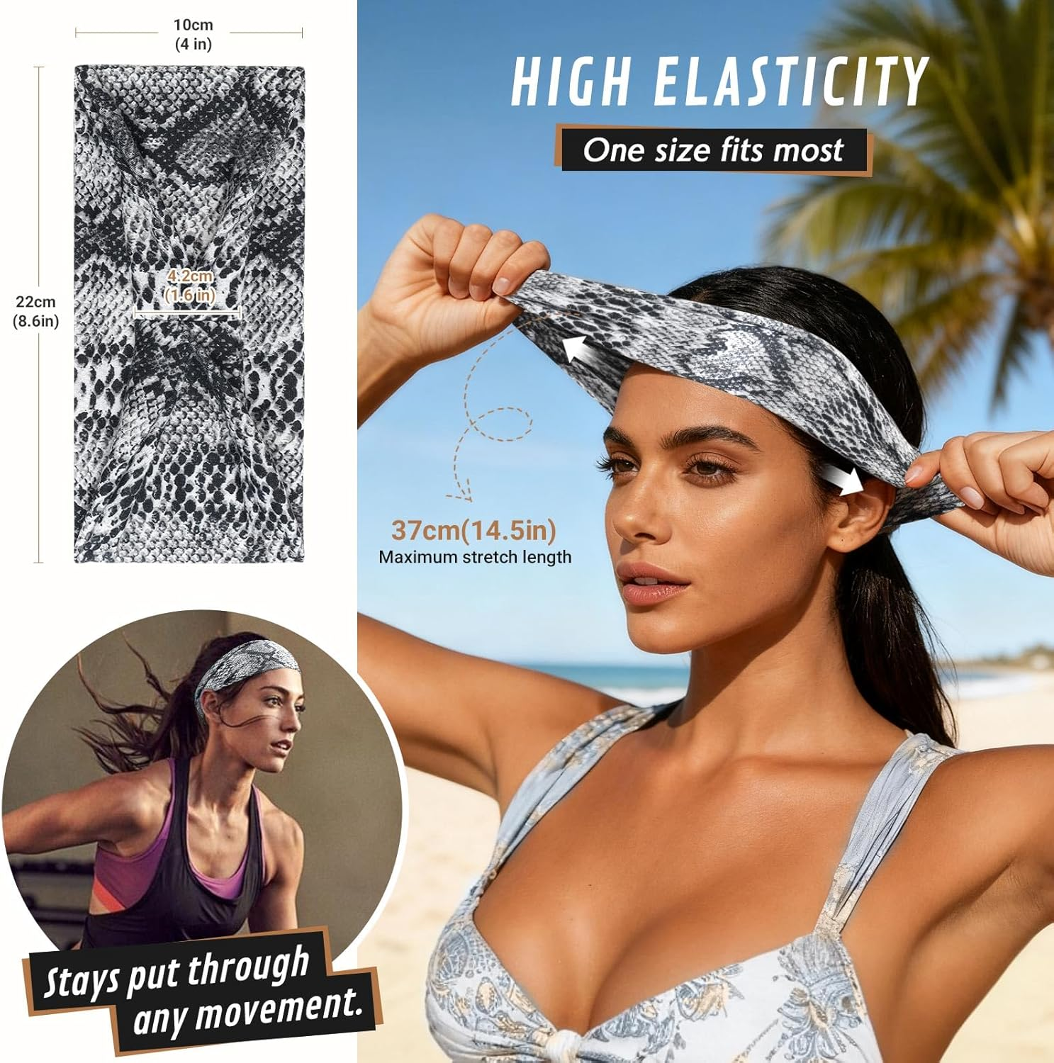 BELEVO Pack of 8 Women'S Elastic Headbands, Thin Non-Slip Hair Bands, Sports Headbands, Soft Headband Hair Band for Yoga, Exercise, Workout, Running, Gym