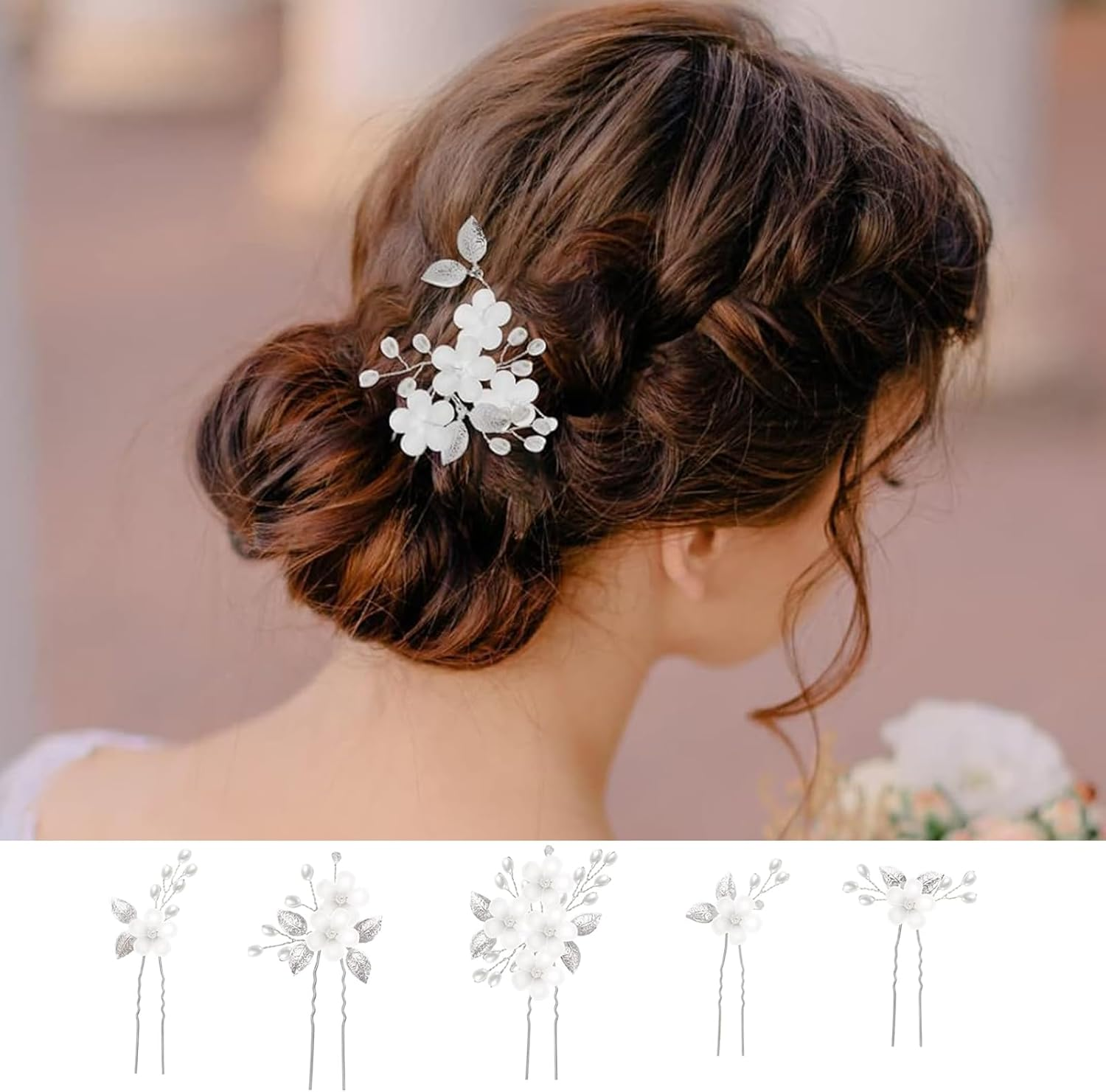 Xlwen Pack of 5 Bridal Hair Accessories, Wedding Hair Pins, Perfect for the Bride, Bridesmaid or Flower Girl image number 3