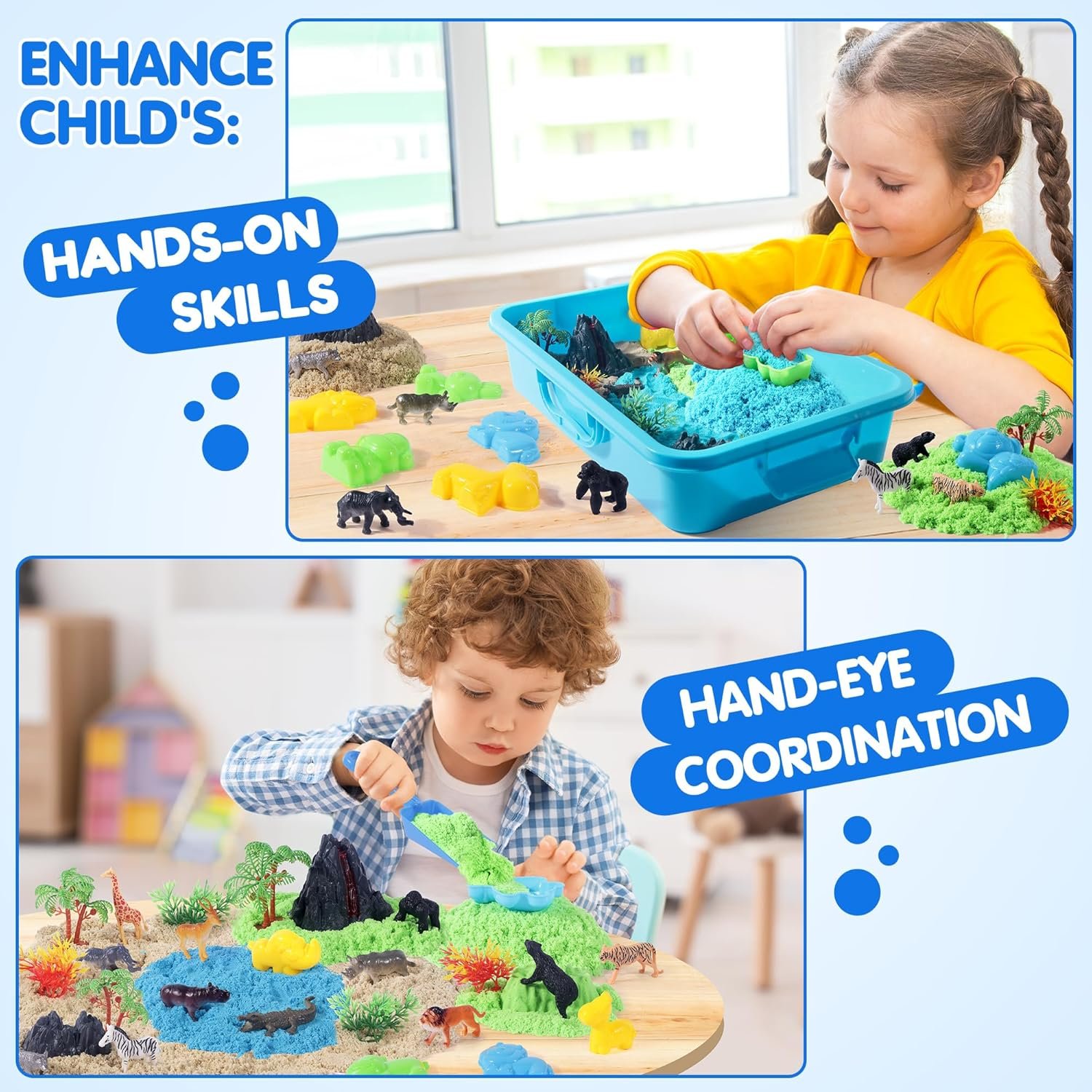 Billeeit Animal Sensory Bin Sand Toy, Play Sand Kit W/Lid and 2.2Lbs Magic Sand, Molds, Tools, Map Set 35Pcs Total for Kids 3+ image number 4