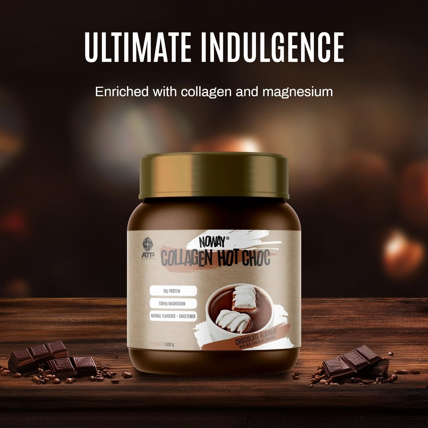 NOWAY Collagen Hot Chocolate Powder, No Sugar, Rich Chocolate Flavour with Collagen and Magnesium, Ideal for Anytime Indulgence, 500G image number 1