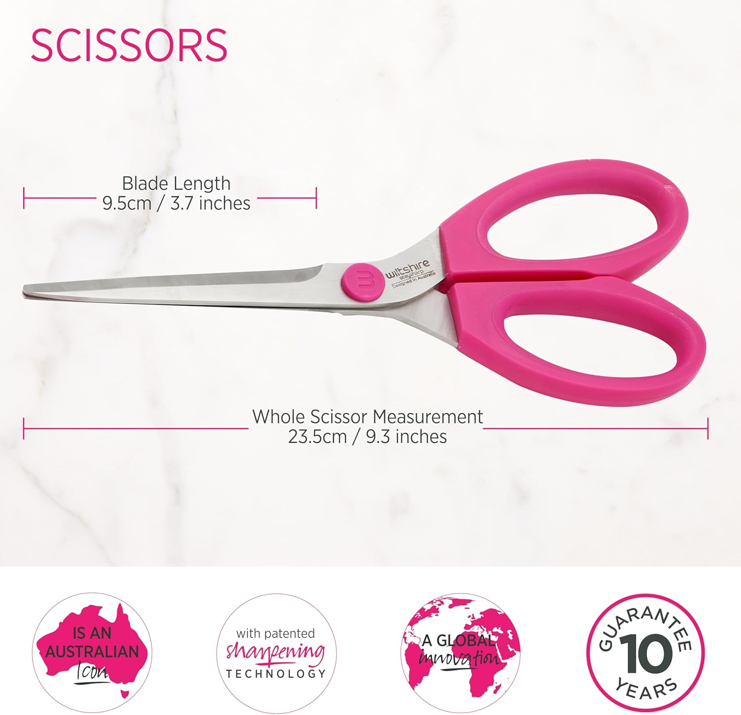 Wiltshire Staysharp Kitchen Scissors with Built-In Sharpener &ndash; Limited Edition Pink, Patented Self-Sharpening System, Soft Touch Pull-Apart Handles and Slim Scabbard