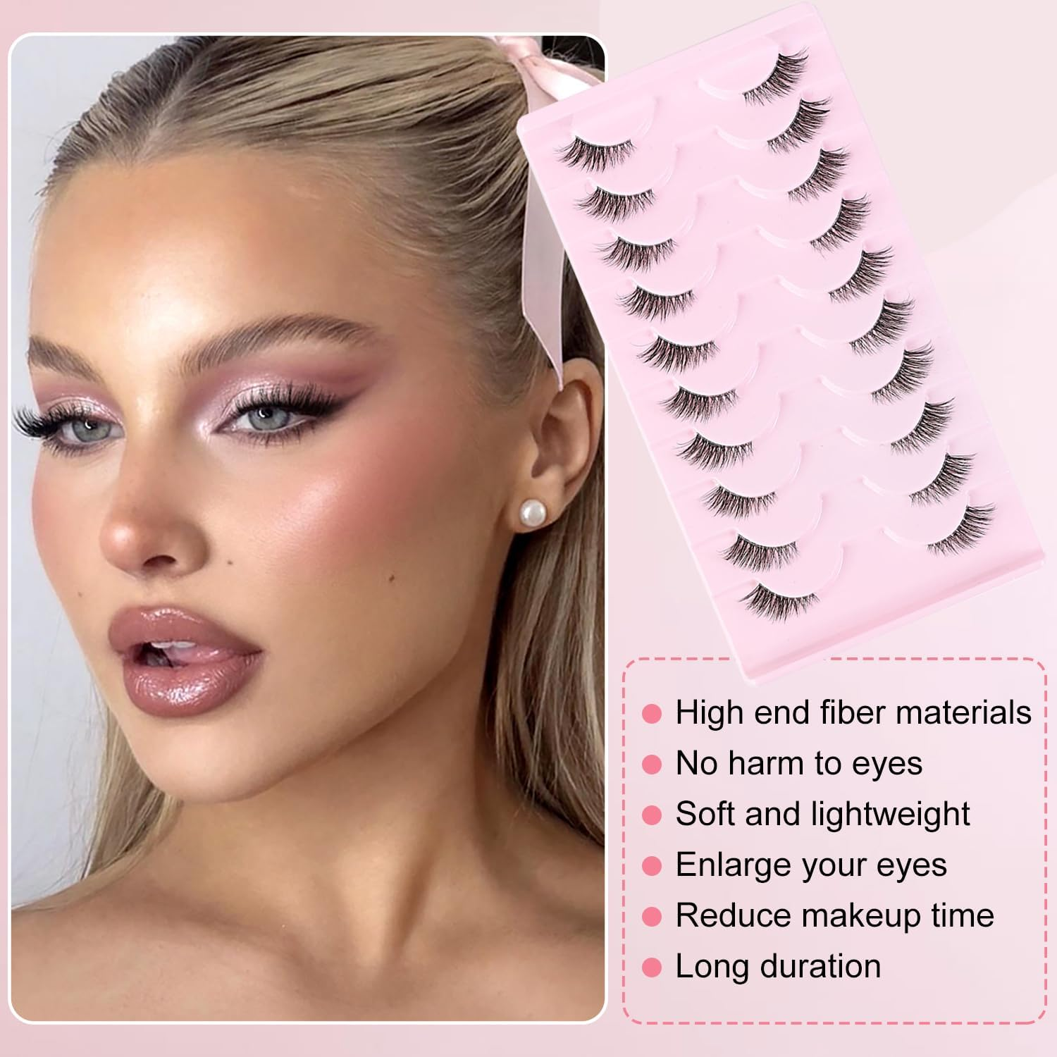 YPYMOD 10 Pairs Half Eyelashes Natural Artificial Cat Eye Clear Band Half Cat Eye Fluffy False Natural Fake Lashes 18 Mm image number 5